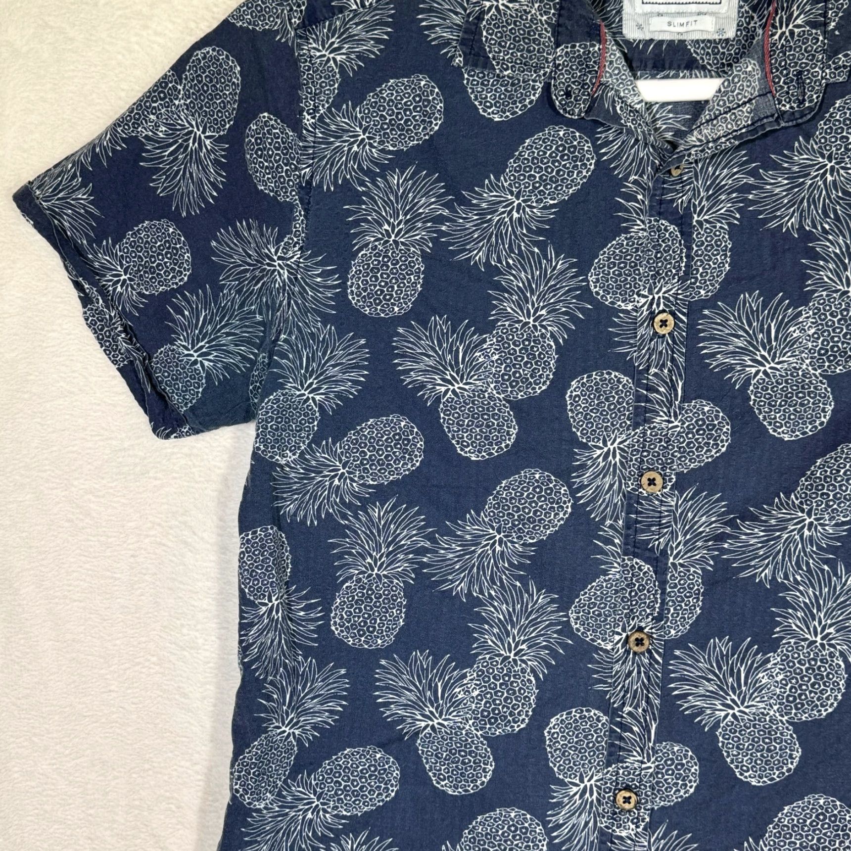 Vintage Cactus Man Shirt Small Navy Pineapple Print Slim Cotton Button-Up M570 Mens Size US S / EU 44-46 / 1 - 4 Thumbnail