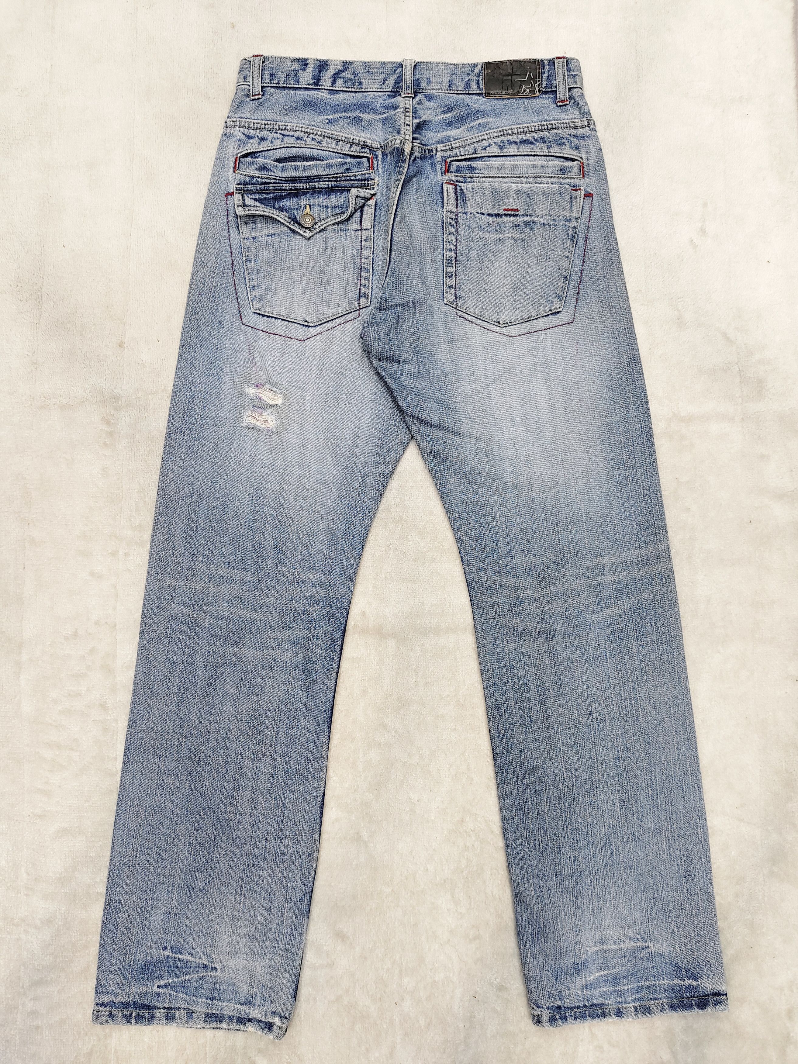 Japanese Brand 00s Rattletrap 🇯🇵 Distressed Pacthwork Raw Selvedge Jeans Size US 32 / EU 48 - 3 Thumbnail