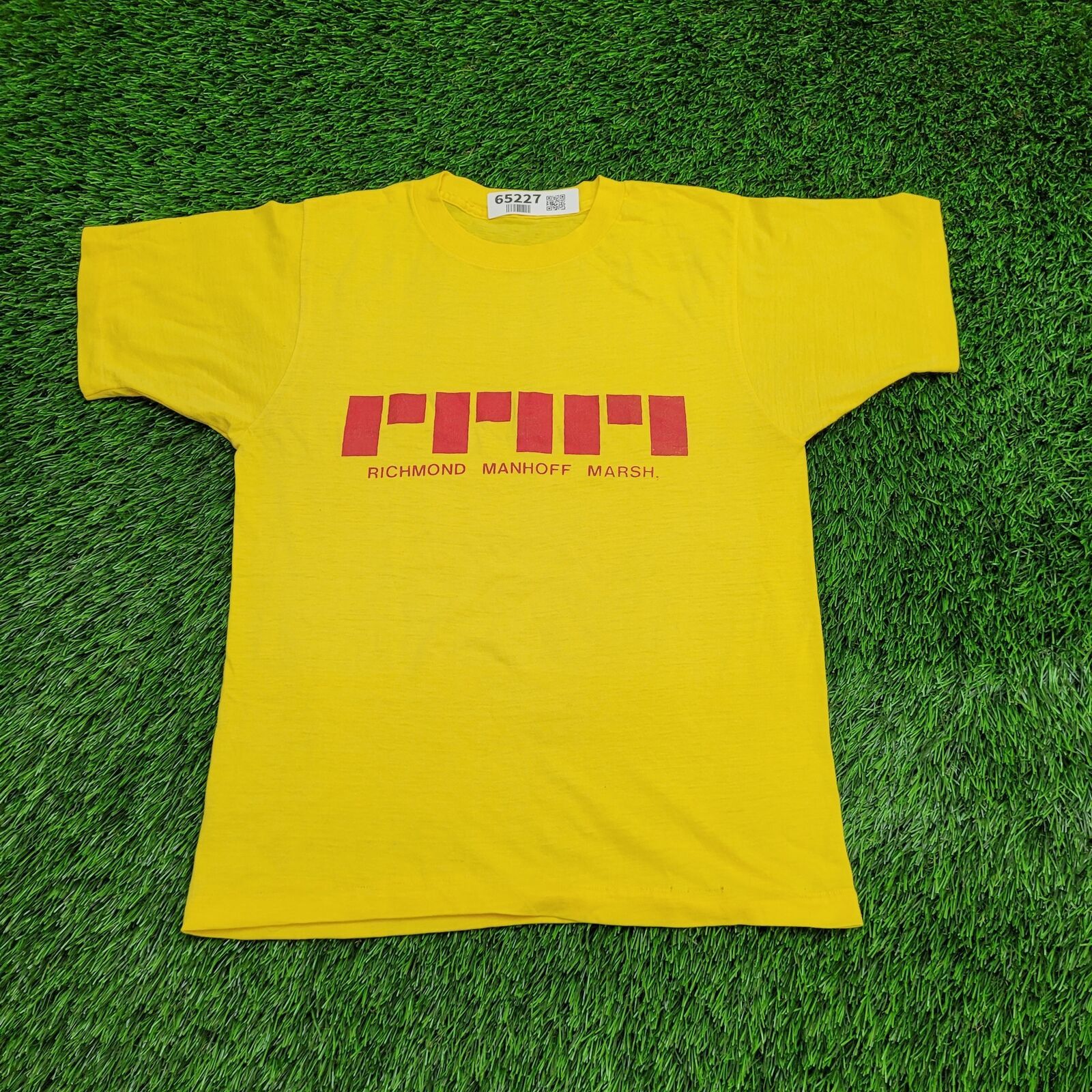 image of Vintage 70's Richmond Manhoff Marsh Typography Shirt in Yellow, Men's (Size Small)
