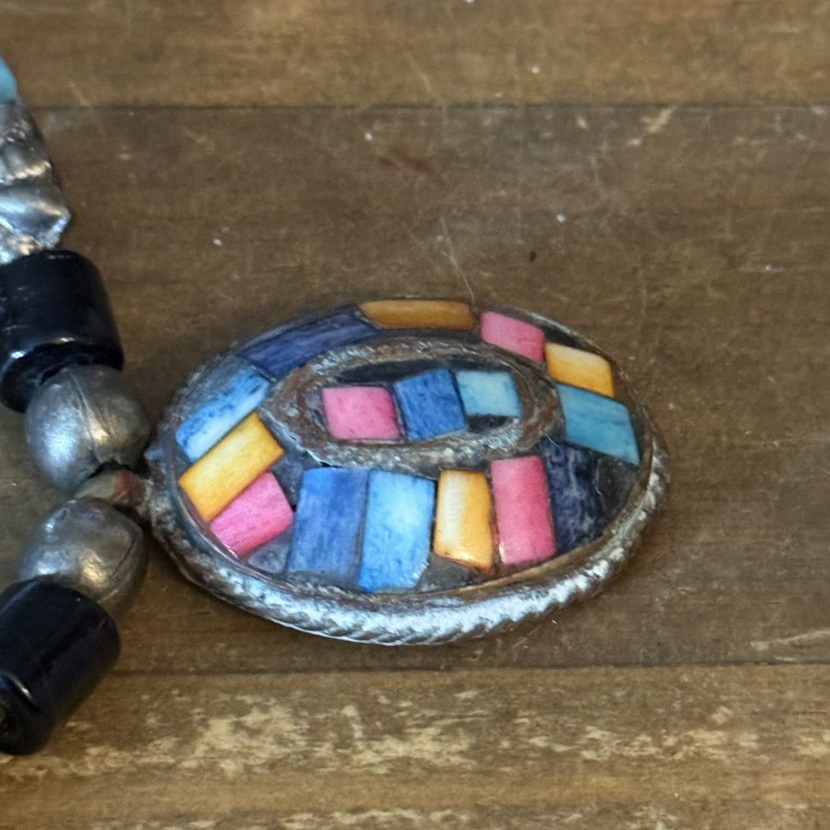 Vintage Vintage Native American mosaic pendant cord necklace Size ONE SIZE - 4 Thumbnail