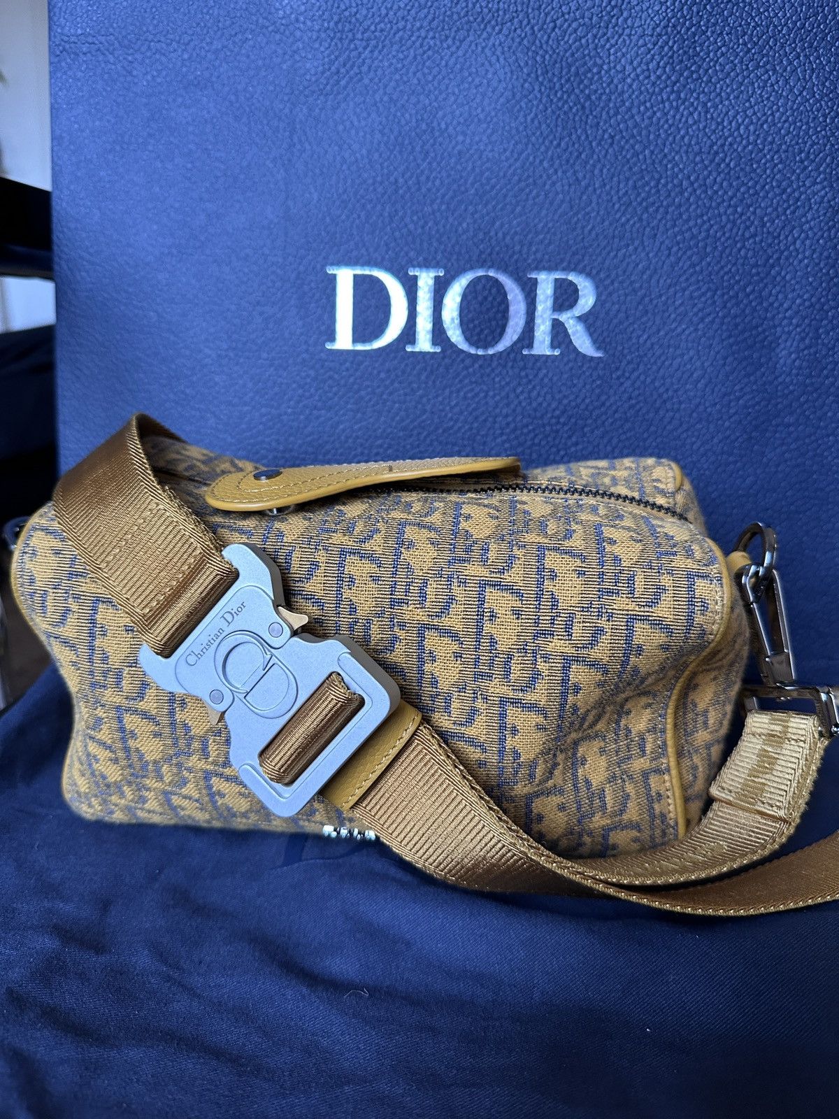 Christian Dior Oblique Messenger Bag in Yellow, Men's