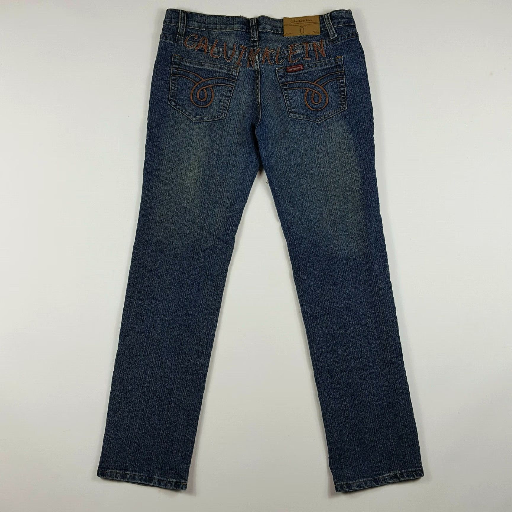 Calvin Klein VINTAGE Calvin Klein Women's Denim Jeans Spell Out Embroidered Straight Leg Dark Wash Size 32 30in Inseam 90s Retro Short text not needed Size 24" / US 00 / IT 34 - 2 Thumbnail