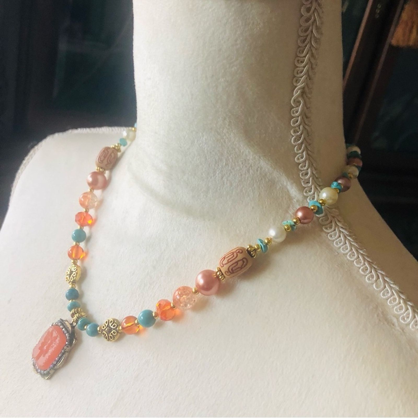 Handmade Handcrafted repurpose carved carnelian cameo necklace Size ONE SIZE - 3 Thumbnail