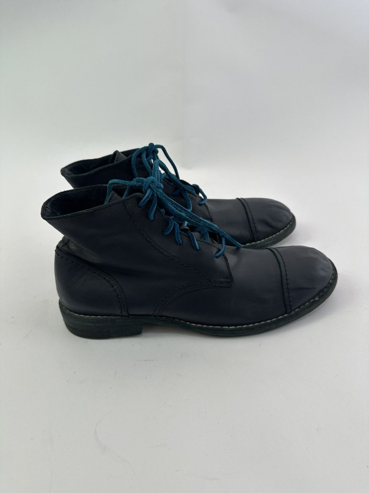 Japanese Brand Yohji Yamamoto Garment Dyed Dark Navy Leather Combat Boots Size US 7.5 / EU 40-41 - 3 Thumbnail