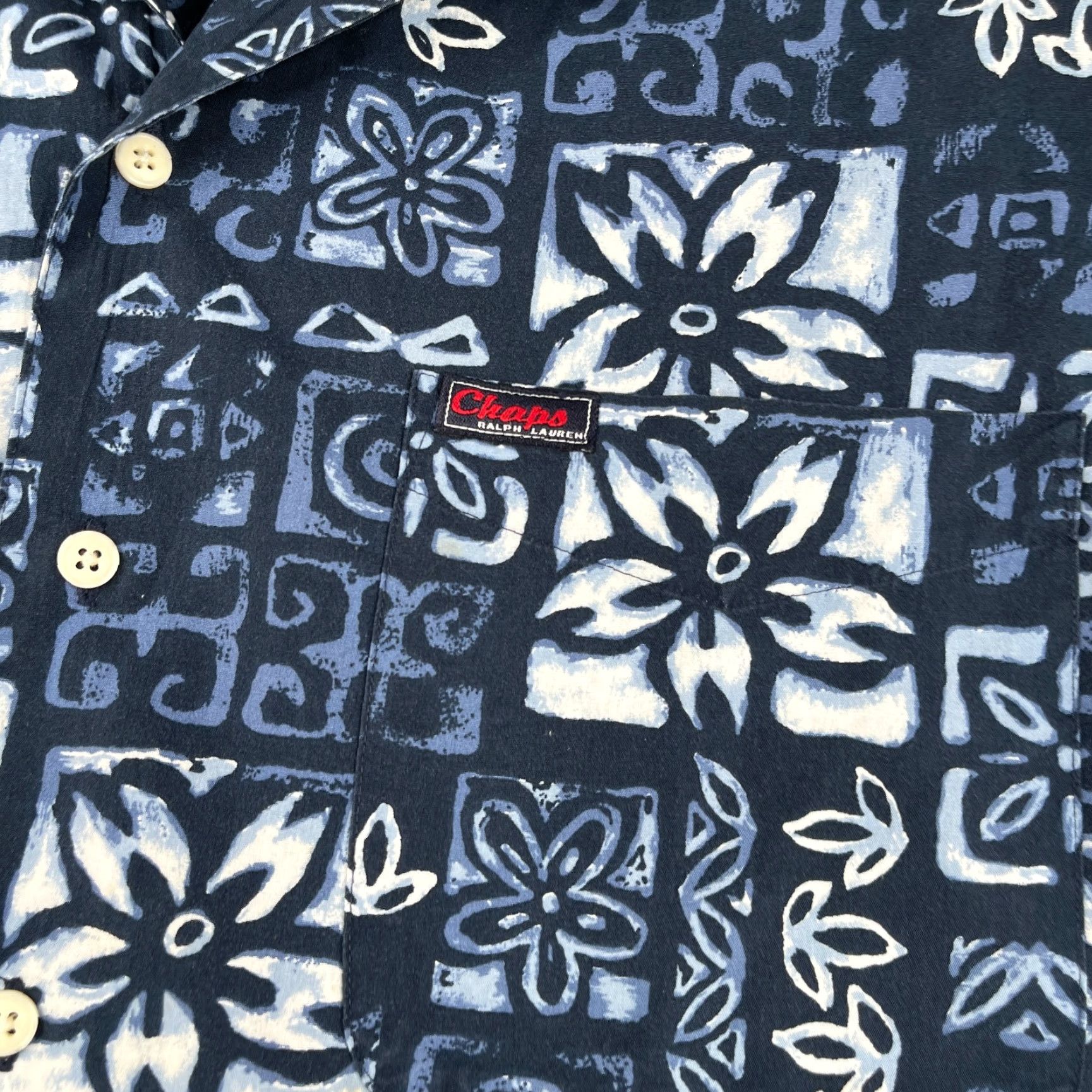 Chaps Chaps Ralph Lauren Tribal Hawaiian Print Shirt Camp Blue Casual Short Sleeve Shirt Mens L Blue Floral Hawaiian 90s? Size US L / EU 52-54 / 3 - 2 Thumbnail