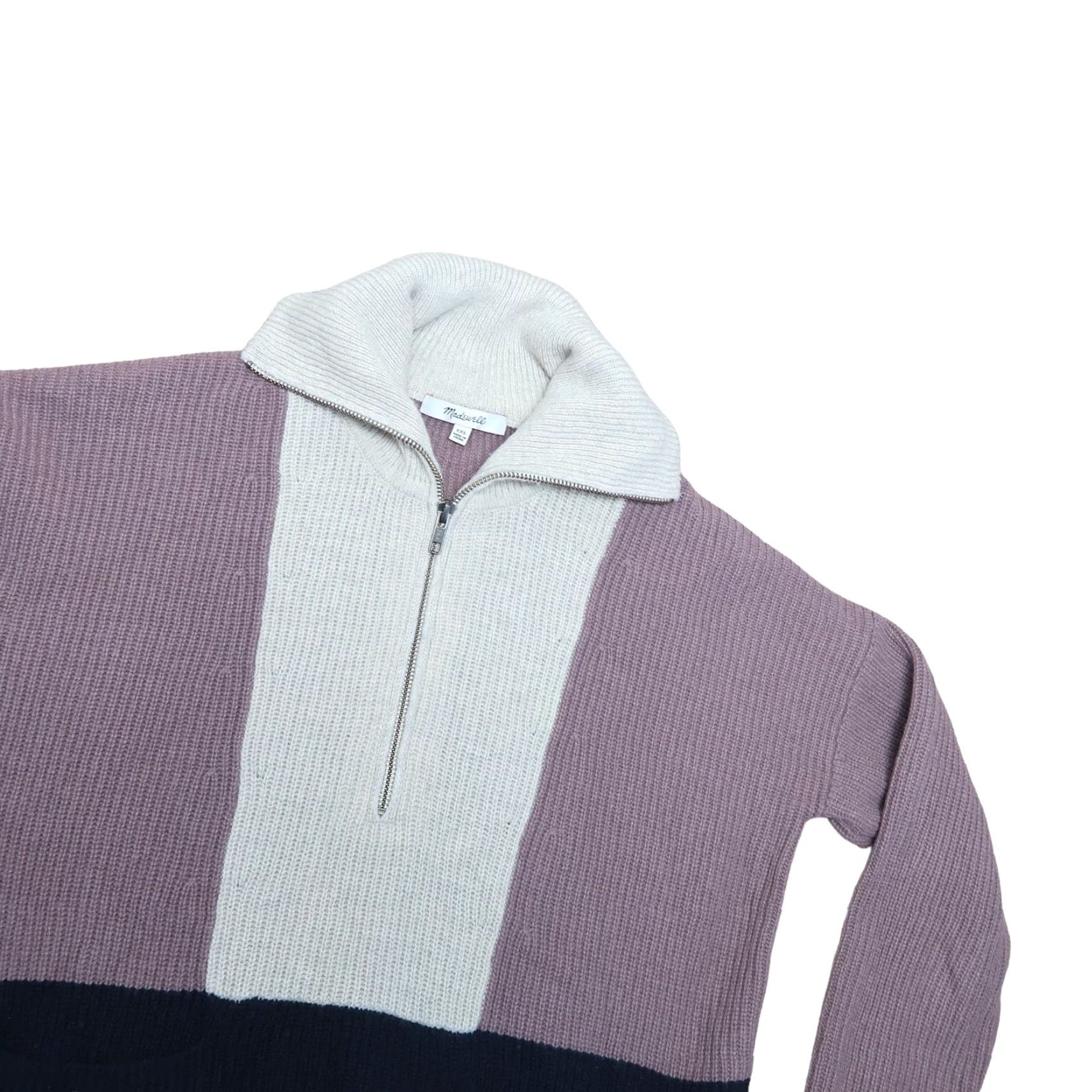 Madewell MADewell Glenbrook half zip taupe navy cream colorblock knit sweater XXS Size XXS / US 00 / IT 34 - 3 Thumbnail