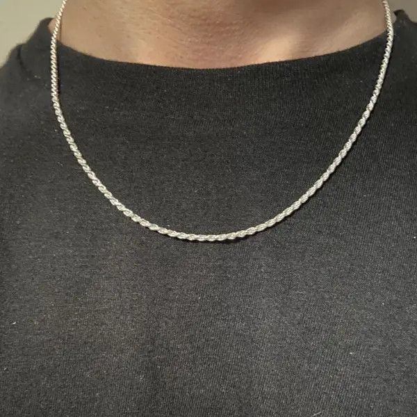 Sterling Silver Solid Silver Rope Chain Necklace 18in 2mm Size ONE SIZE - 1 Thumbnail