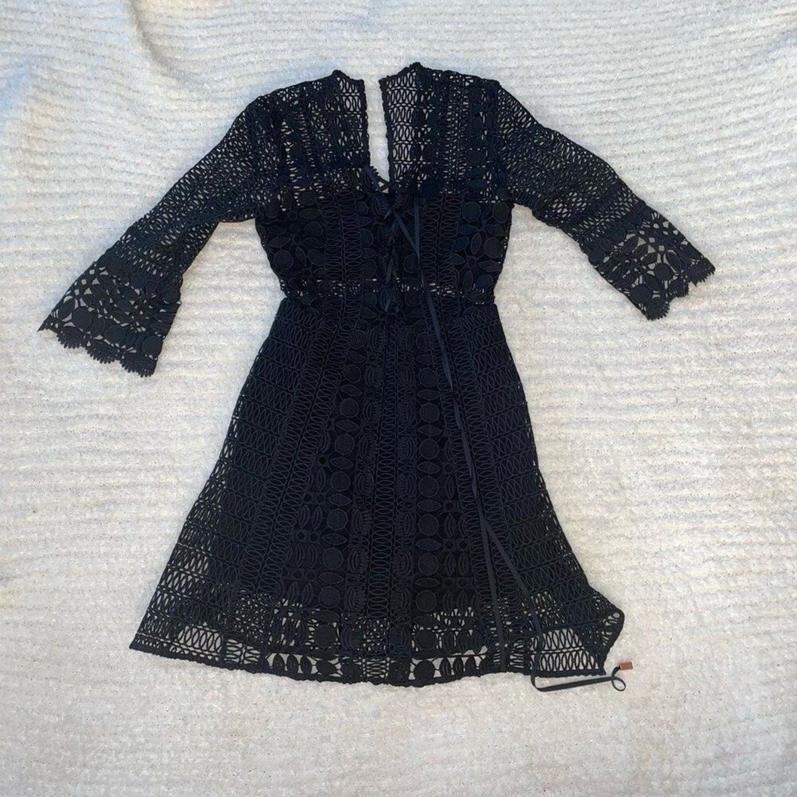 Self-Portrait Self-Portrait Black Crochet Mini Dress | Sz 4 Size S / US 4 / IT 40 - 3 Thumbnail