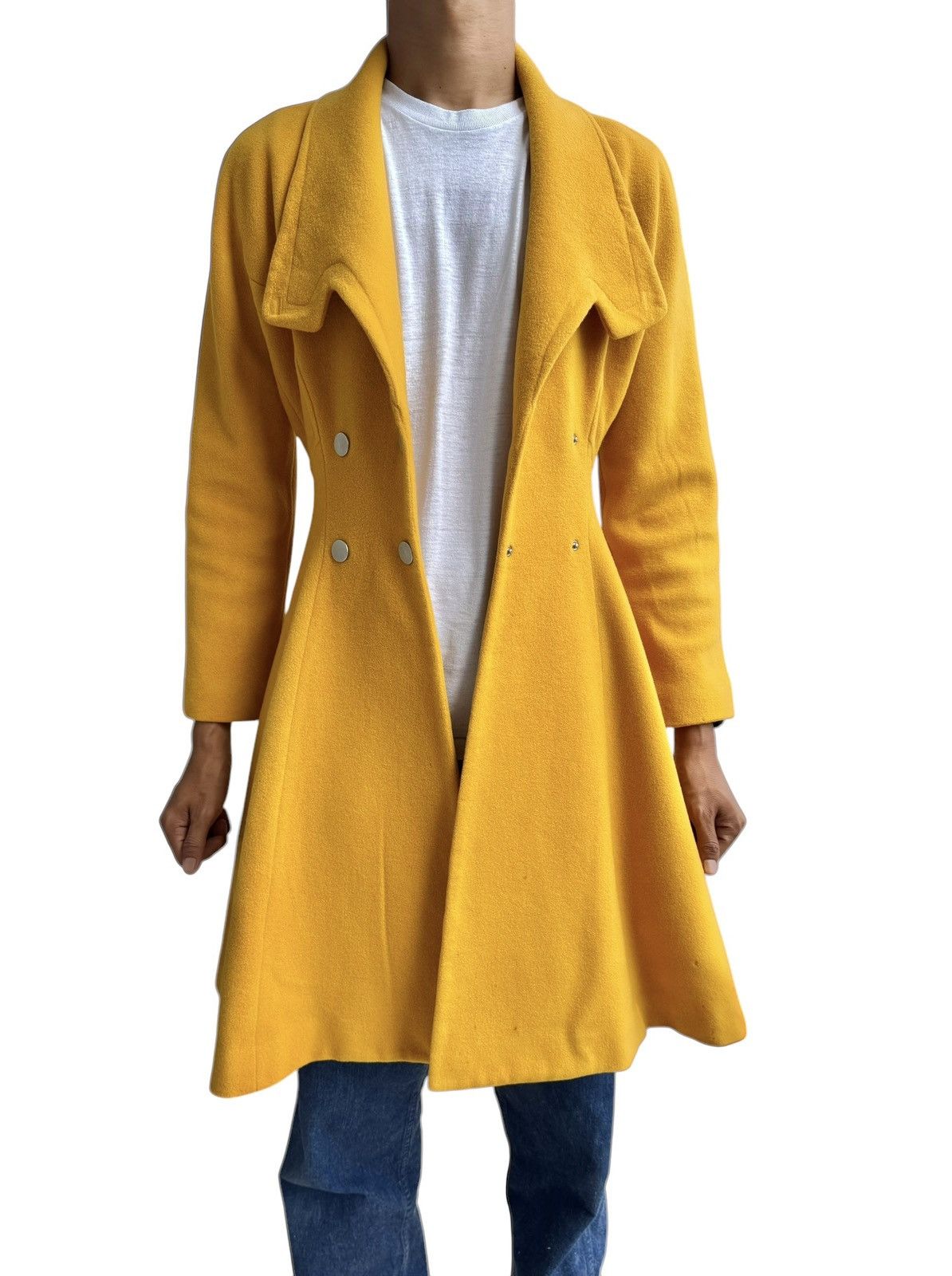 Mugler 🔥Rare Vintage 80s Thierry Mugler Mustard Yellow Wool Coat Size M / US 6-8 / IT 42-44 - 14 Thumbnail