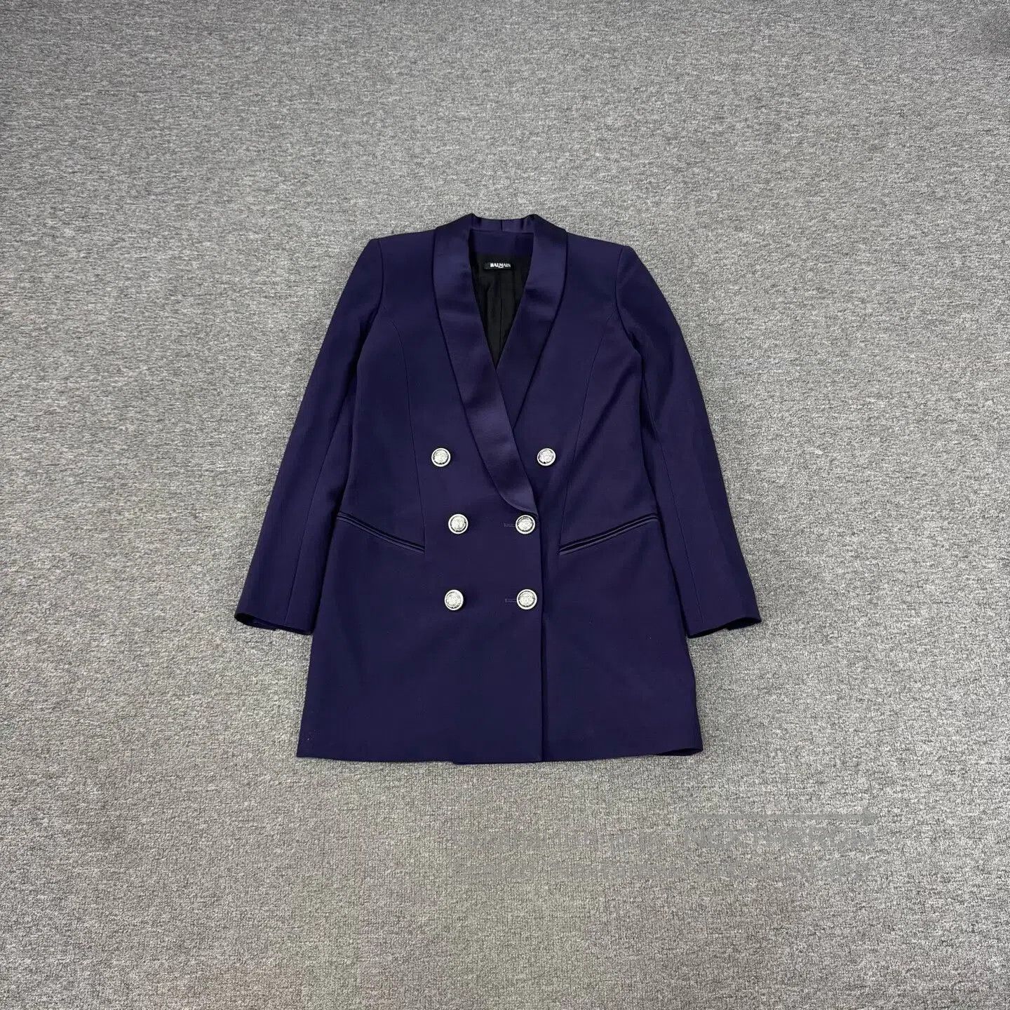Balmain BALMAIN Satin green collar, double-breasted, long suit jac Size S / US 4 / IT 40 - 1 Thumbnail