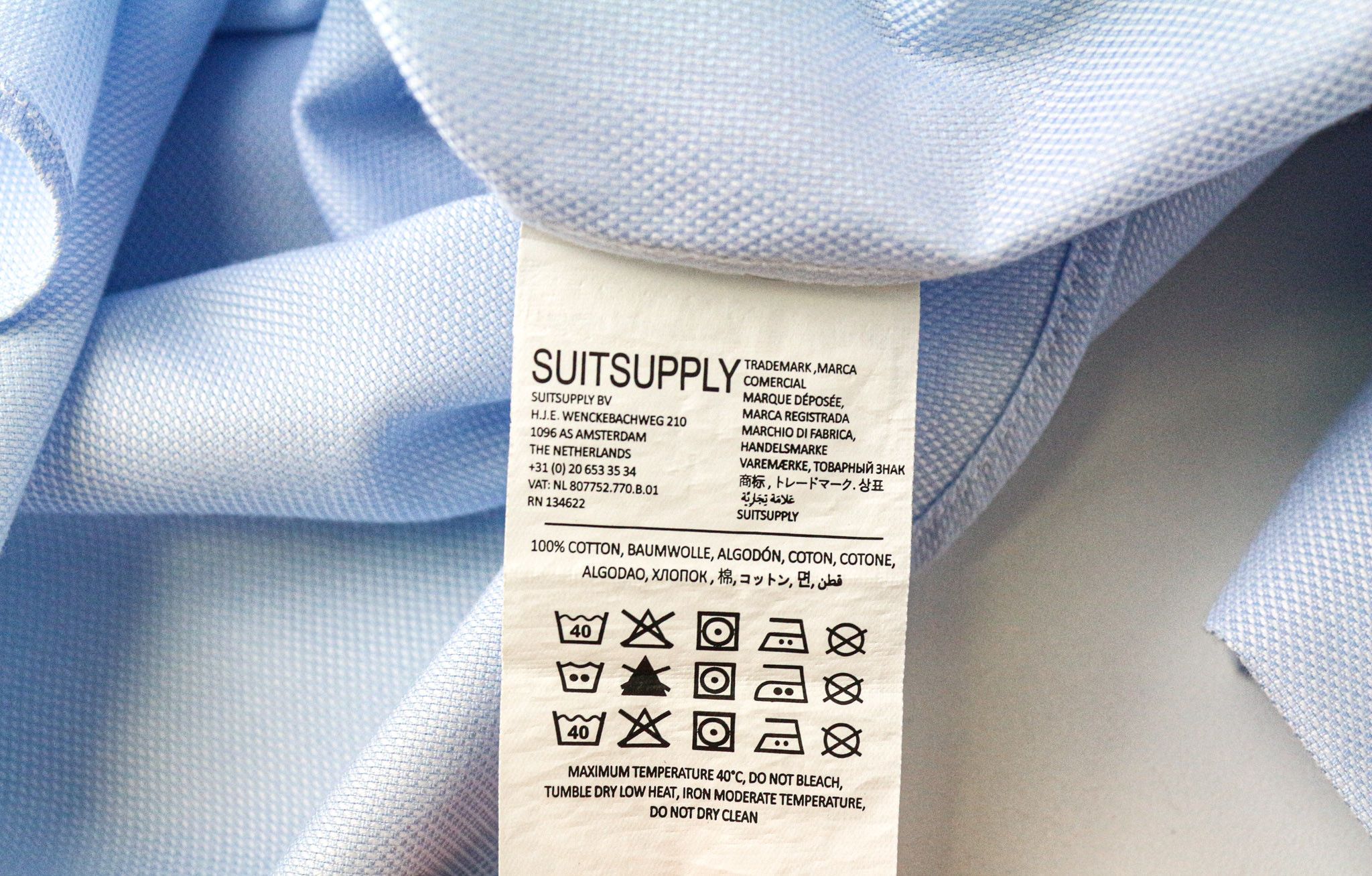 Suitsupply 40L/15 3/4L Slim Blue Cotton Cutaway Twill Shirt 78293 Size 40R - 6 Thumbnail