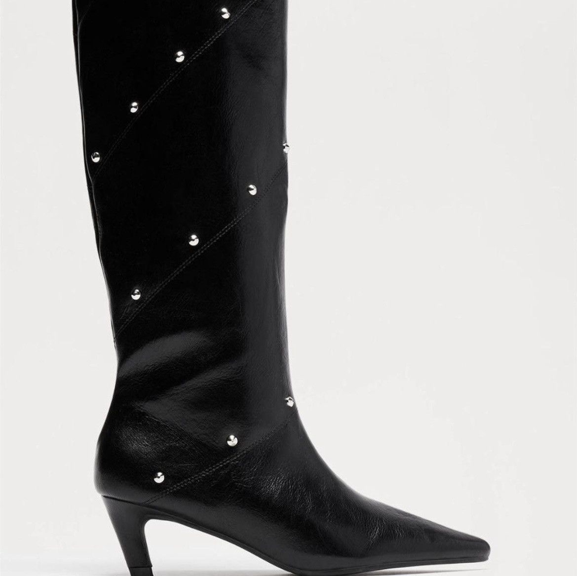 Fashion Nova Black Studded Leather Boots Size US 7.5 / IT 37.5 - 3 Thumbnail