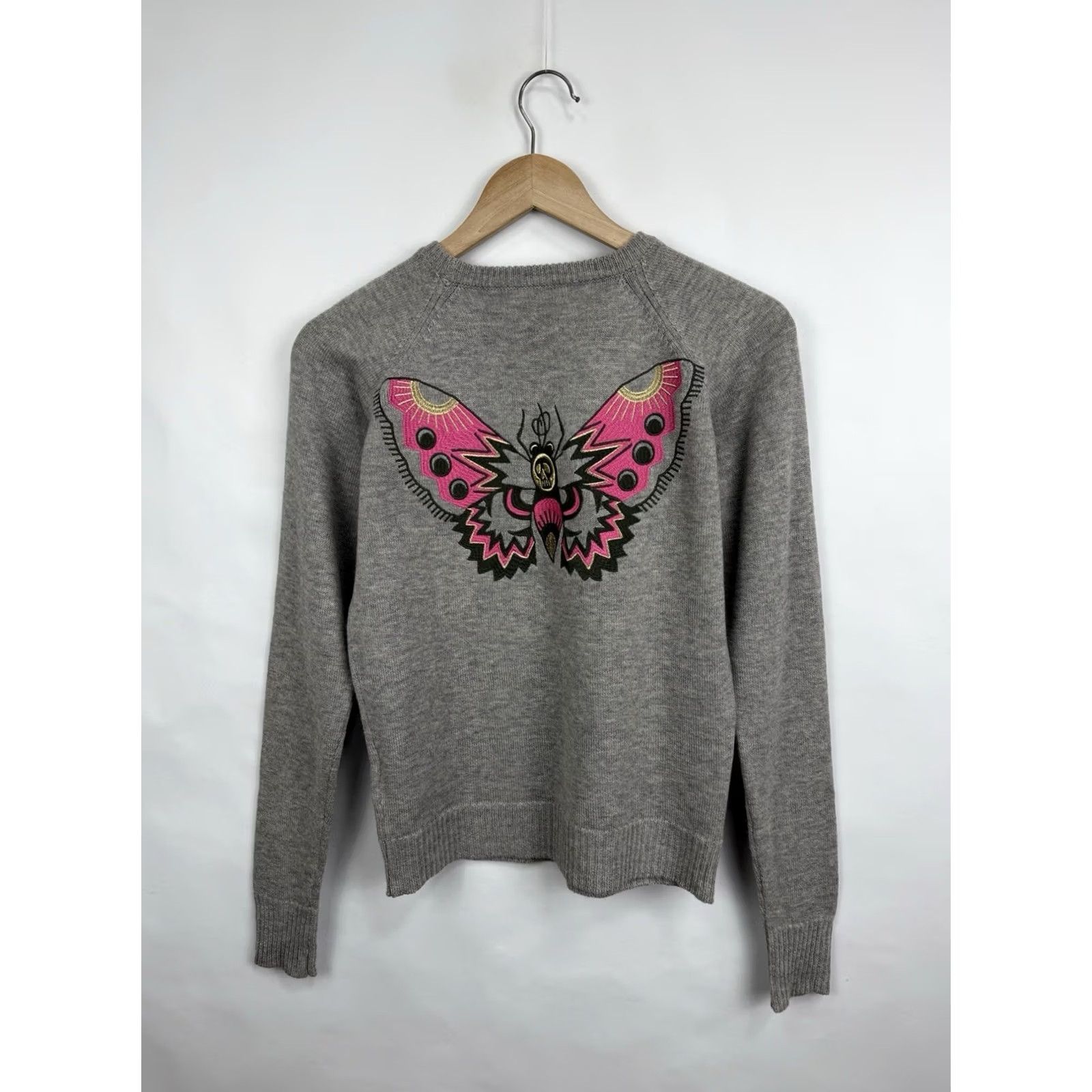 Zadig & Voltaire VINTAGE Zadig & Voltaire Wool Cashmere Sweater Butterfly Skull Size S Gray Womens Pullover Mask Embroidery US/Italy Y2K Size S / US 4 / IT 40 - 7 Thumbnail
