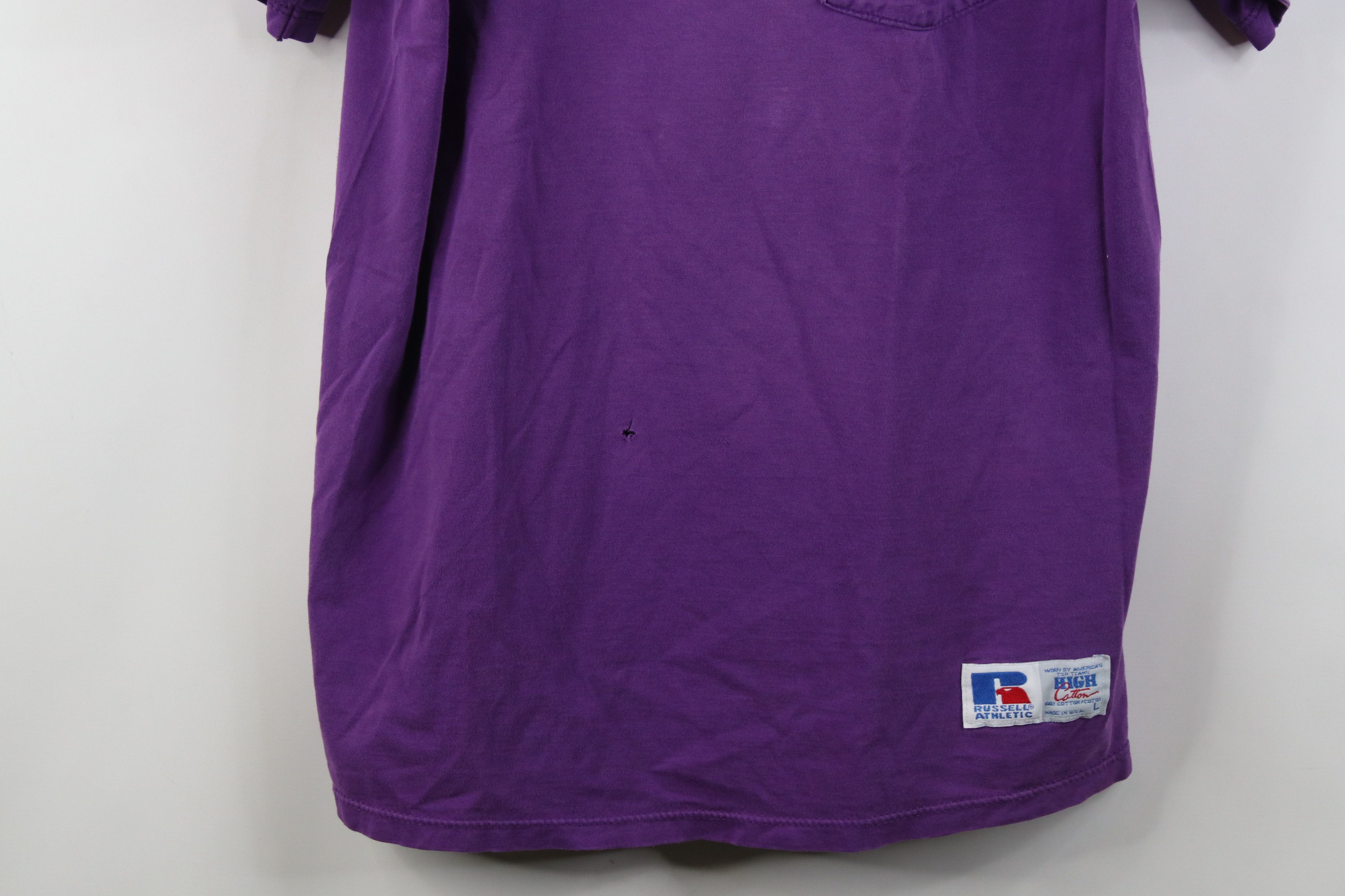 Russell Athletic Vintage 90s Russell Athletic Blank Cotton T-Shirt Purple USA Size US L / EU 52-54 / 3 - 3 Thumbnail
