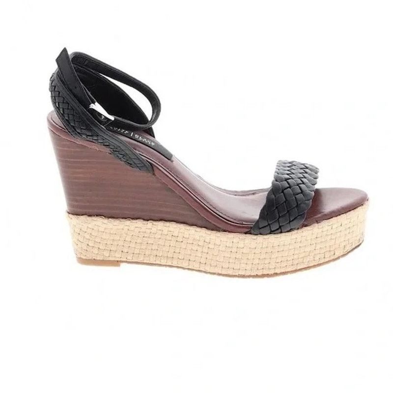 WHBM Black Basket Porter Weave Wedge Heels 9