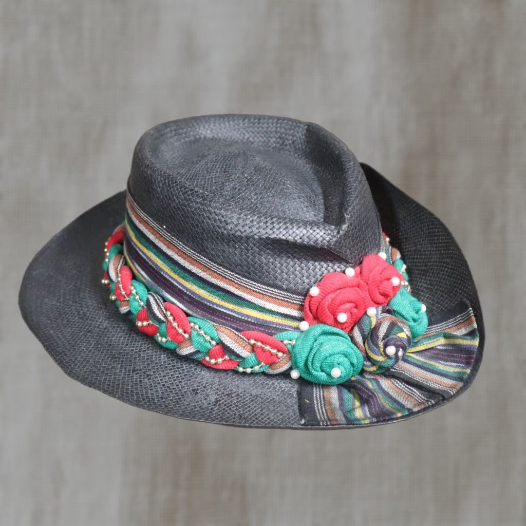 Vintage VINTAGE Hatlanta Wide Brim Straw Hat Women's One Size Black Beaded Band Summer Accessories Size ONE SIZE - 1 Thumbnail