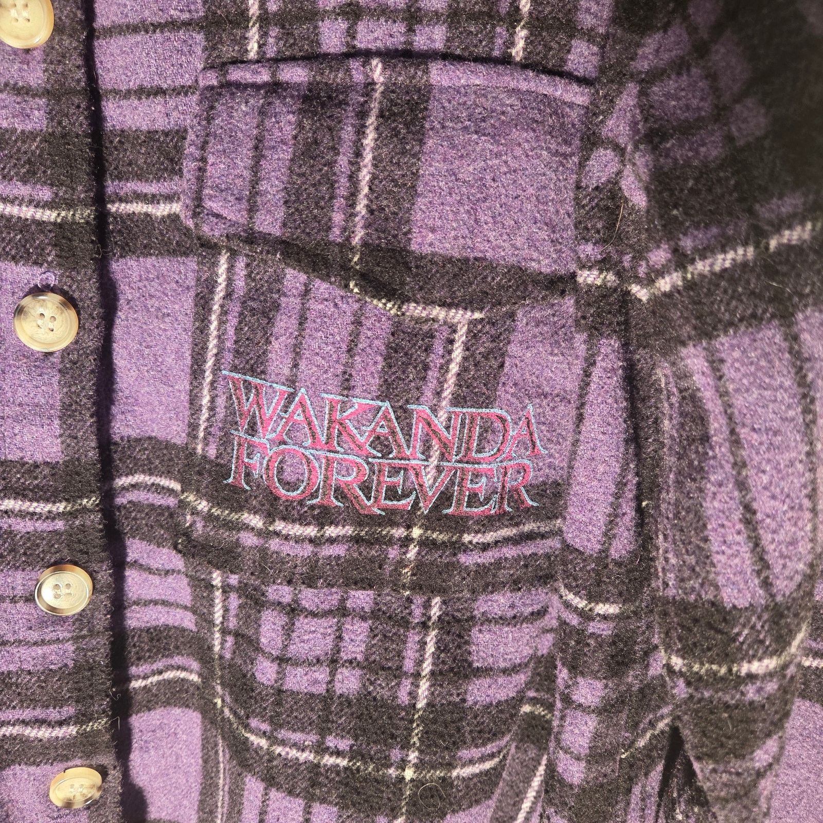 Marvel Comics Purple Plaid Black Panther Wakanda Forever Button Up Shirt Size M / US 6-8 / IT 42-44 - 6 Thumbnail