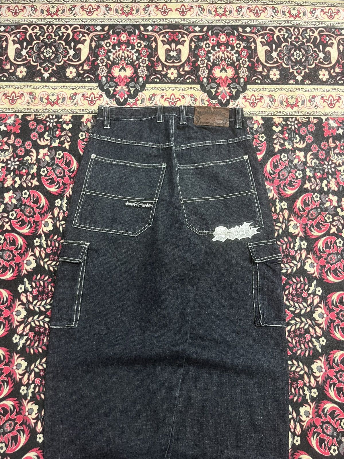 JNCO Vintage Soul Los Angeles Cargo Baggy Black Washed Jeans Size US 29 - 8 Thumbnail