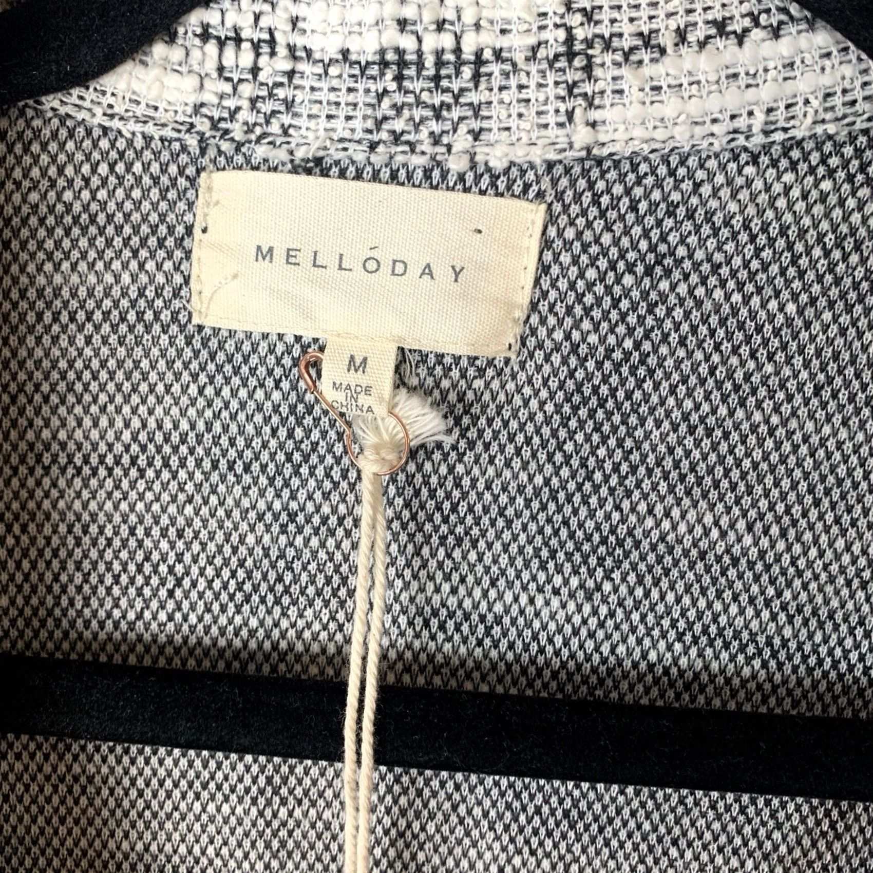 Vintage Melloday Cardigan Coat Jacket Women’s M Black & White Plaid Long Open Front Duster Coat Size M / US 6-8 / IT 42-44 - 3 Thumbnail