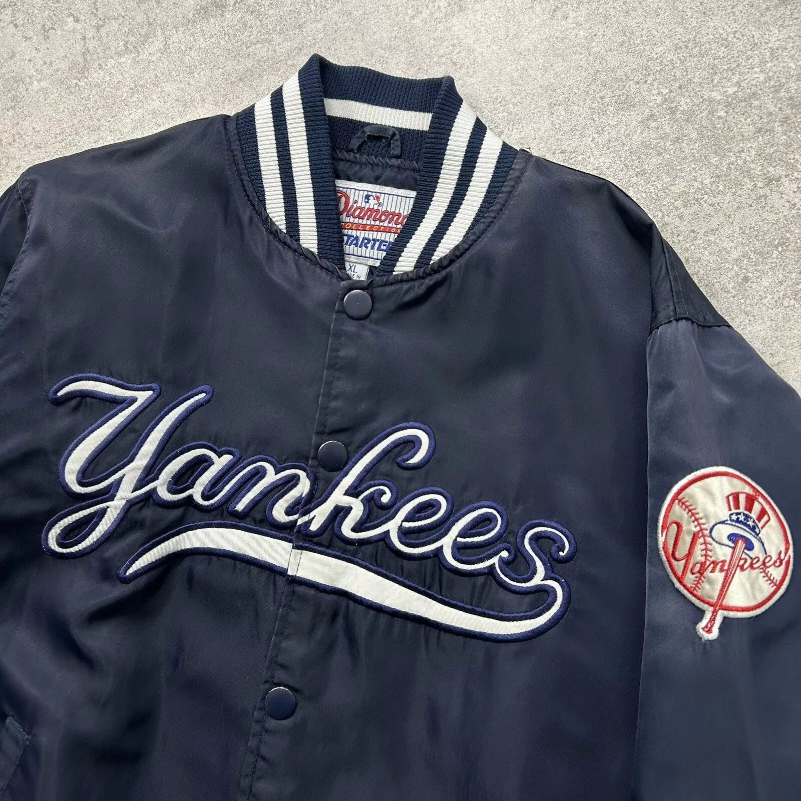 MLB × Starter × Vintage NEW YORK YANKEES DIAMOND COLLECTION SATIN JACKET YOUTH Sz Size XL / US 12-14 / IT 48-50 - 2 Thumbnail