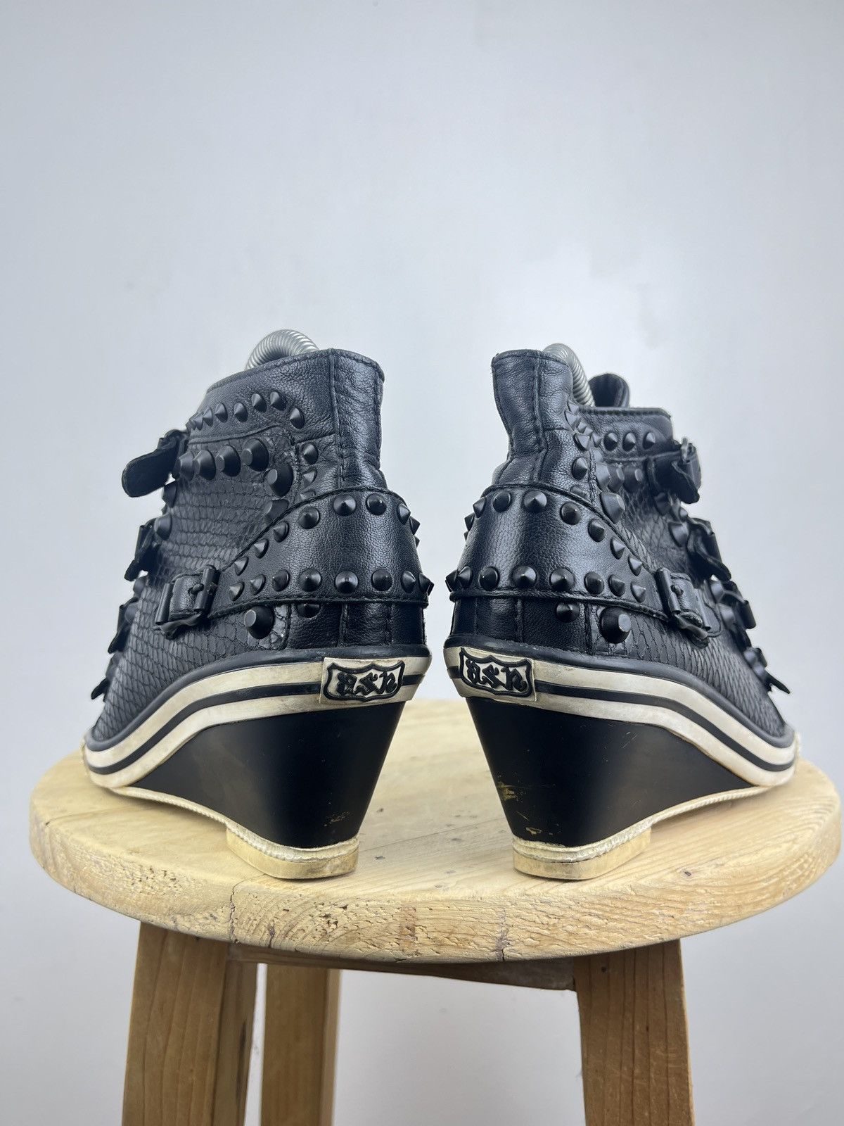 ASH Leather Buckle Zing Point Funky Gyaru Y2K Black Wedge Size US 8 / IT 38 - 6 Thumbnail