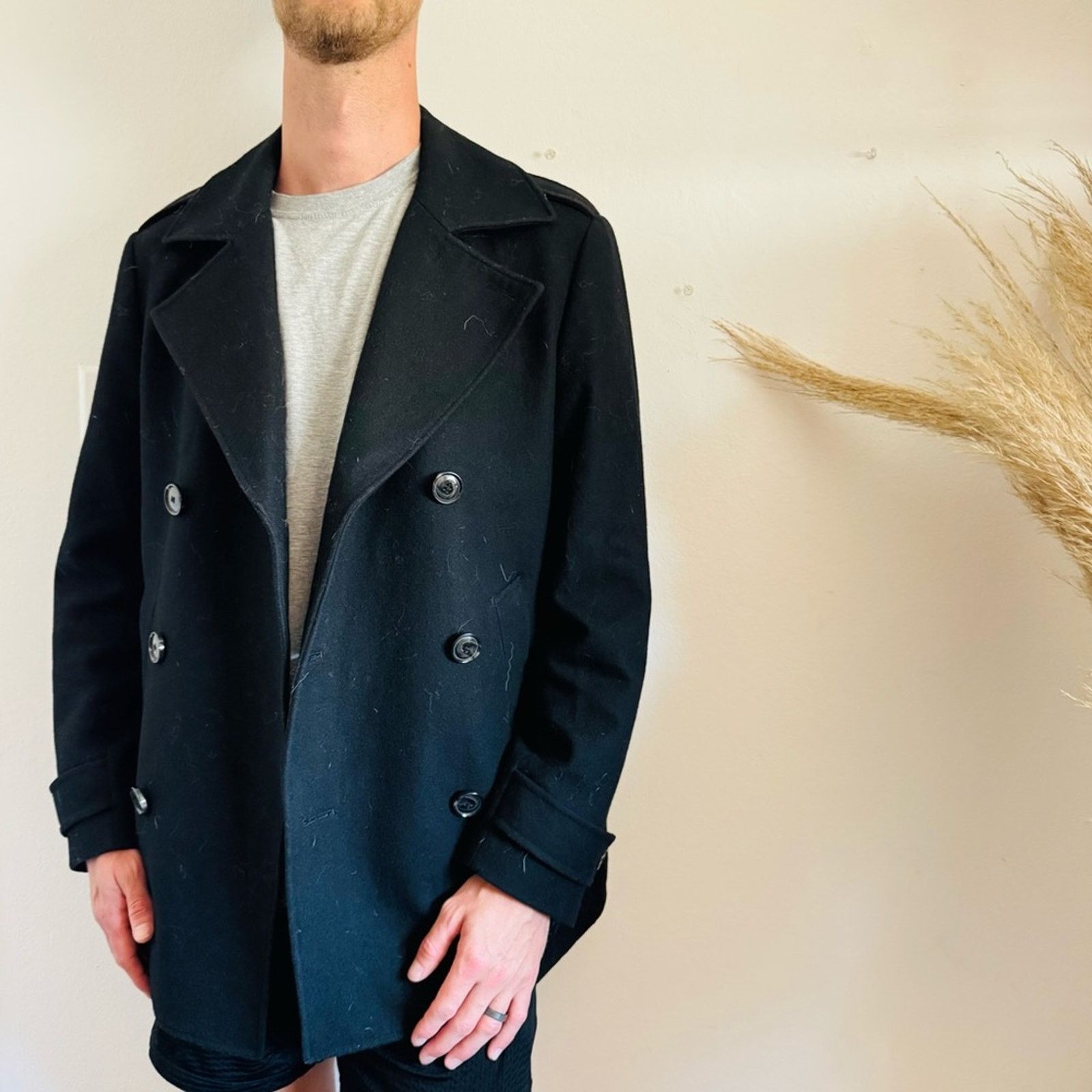 Perry Ellis PERRY ELLIS $328 Black Wool Pea Coat Button Outer Jacket S Size US S / EU 44-46 / 1 - 1 Thumbnail