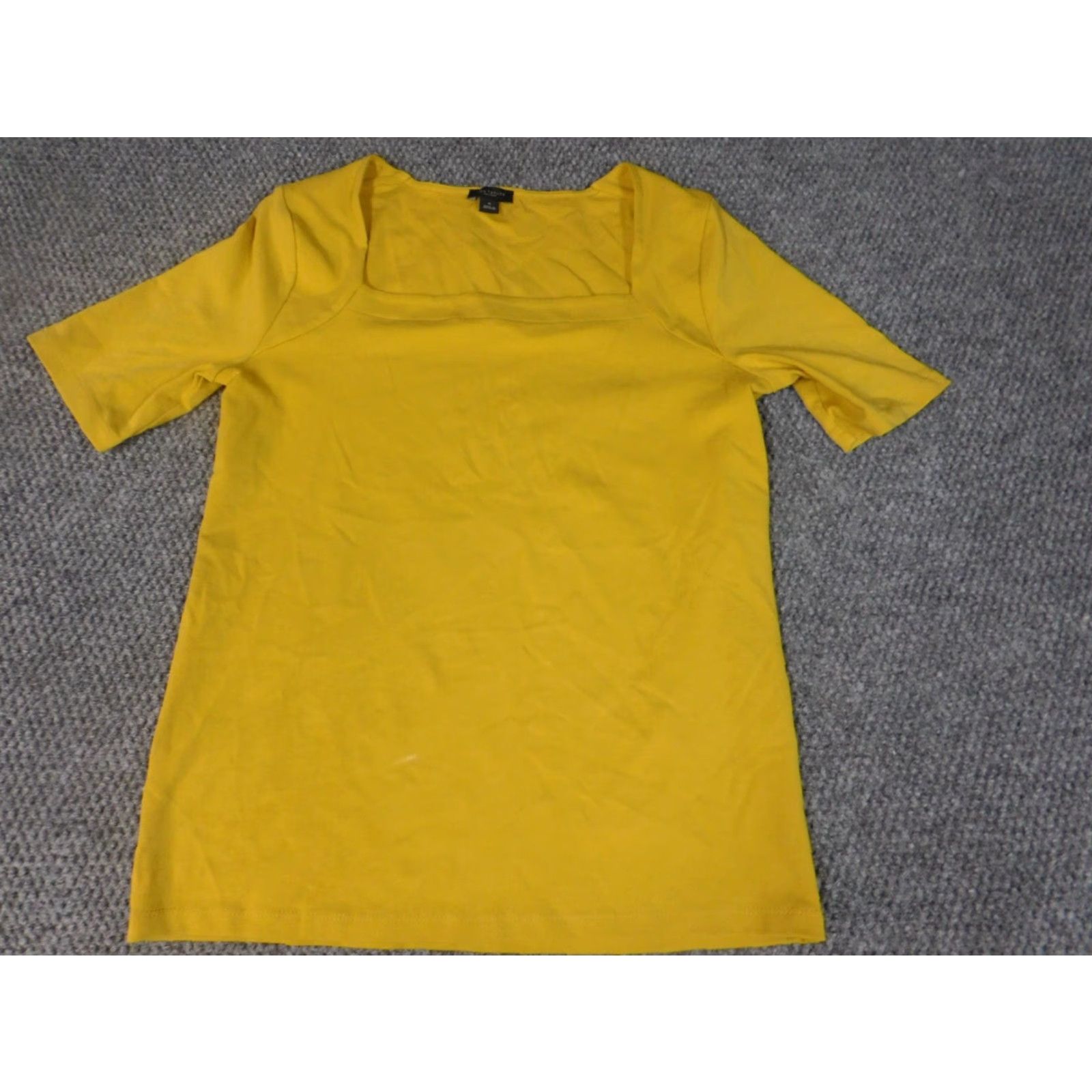 Ann Taylor Ann Taylor Loft Blouse Women M Yellow Round Neck Short Sleeve Pullover Cotton Stretch Casual Regular Clothing Size M / US 6-8 / IT 42-44 - 3 Thumbnail