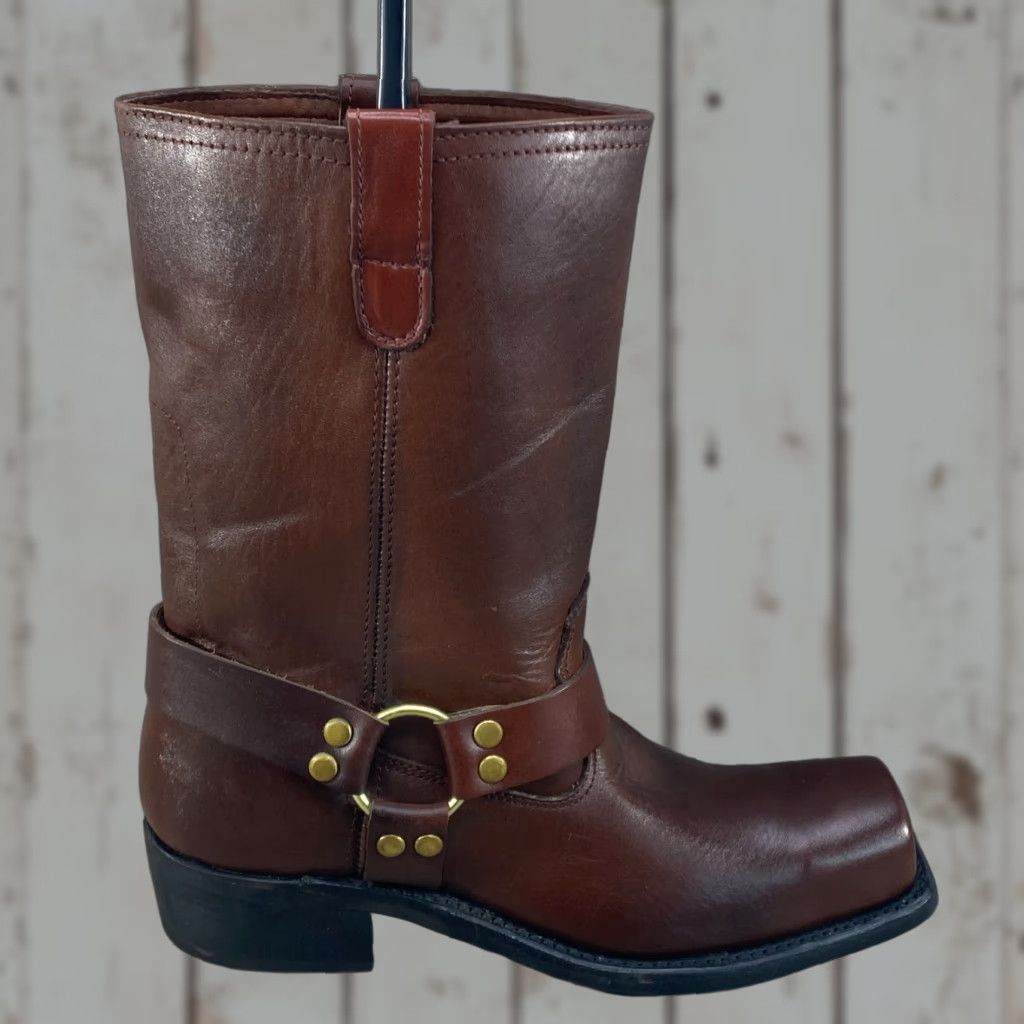 Vintage VINTAGE Texas Steer Mens 9 D Brown Leather Square Toe Harness Biker Boots Size US 9 / EU 42 - 1 Thumbnail