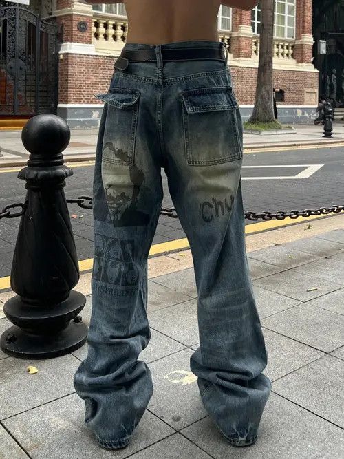 VIBE EYES Print Graphic Flare Denim Jeans Size US 32 / EU 48 - 3 Thumbnail