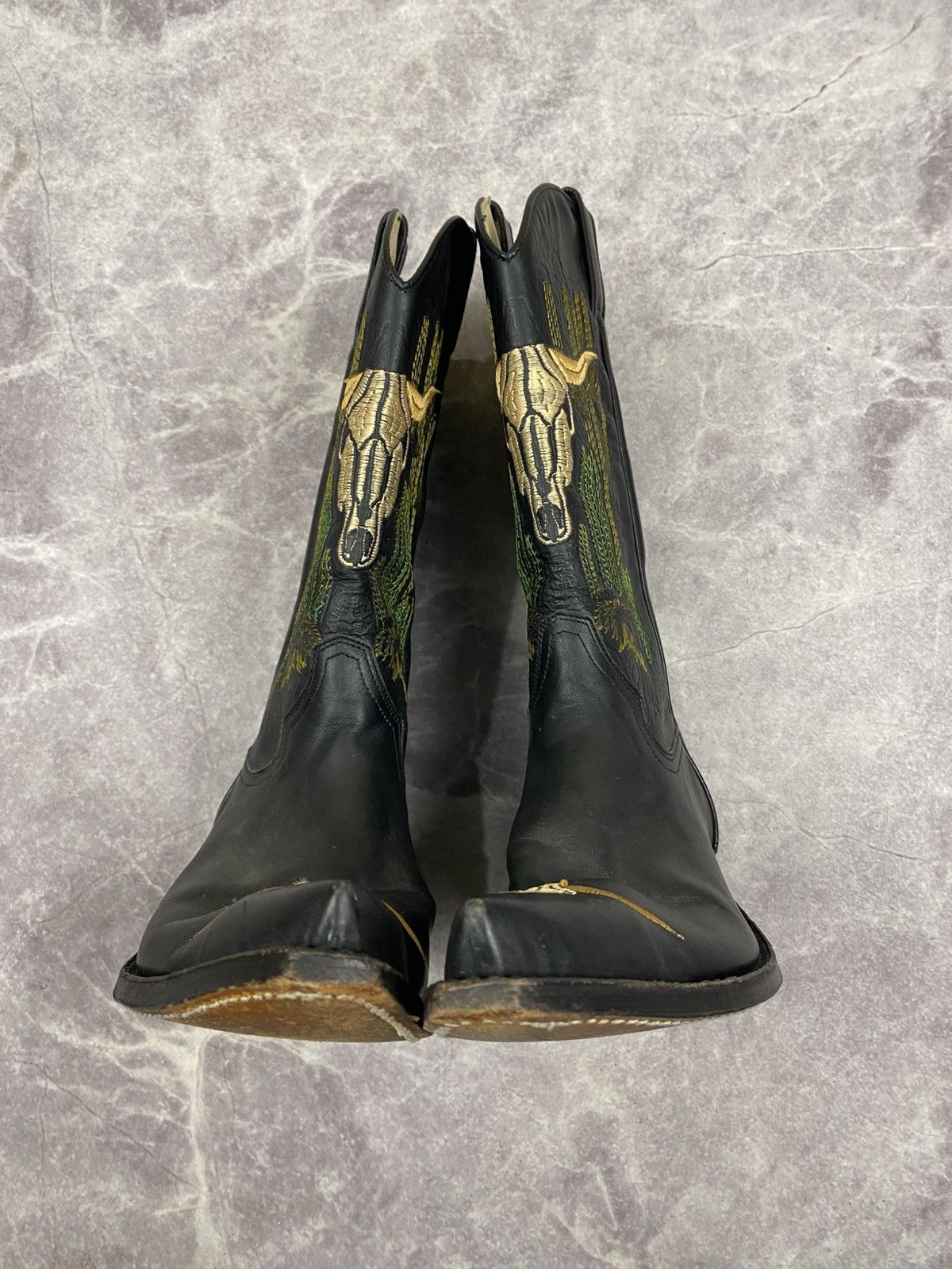 Tony Mora Western Cowboy Boots Embroidered Bull Skull Cacti