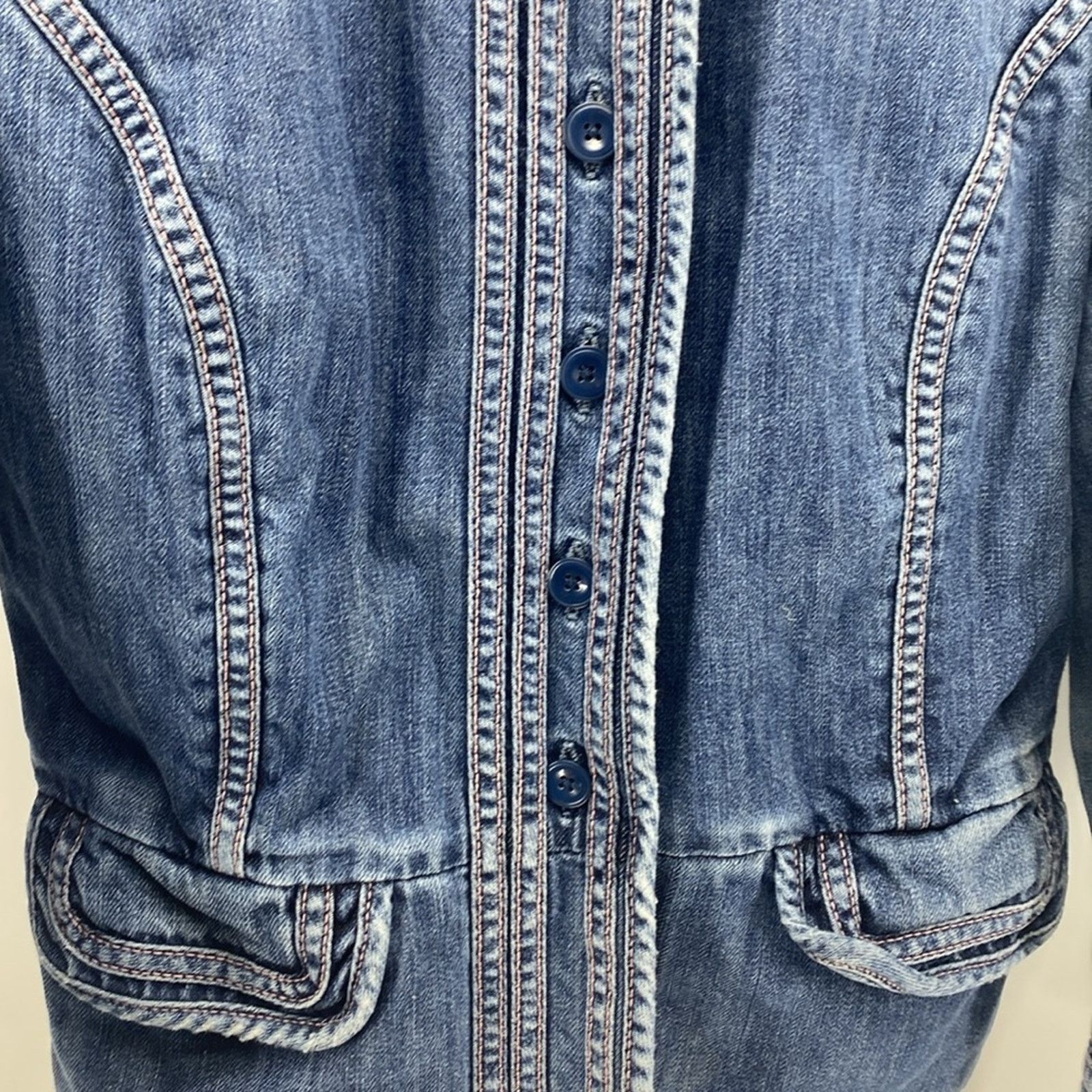 Gap Gap denim Jacket puff sleeve fitted 90s Y2K pink stitching S Size S / US 4 / IT 40 - 9 Thumbnail