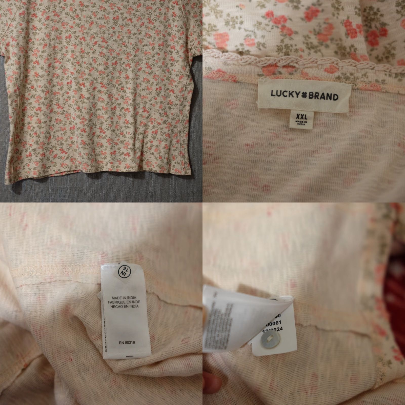 Lucky Brand Nwot! Lucky Brand Short Sleeve Henley Neck Top Floral Pink Womens XXL #A16-21 Size XXL / US 16-18 / IT 52-54 - 8 Thumbnail
