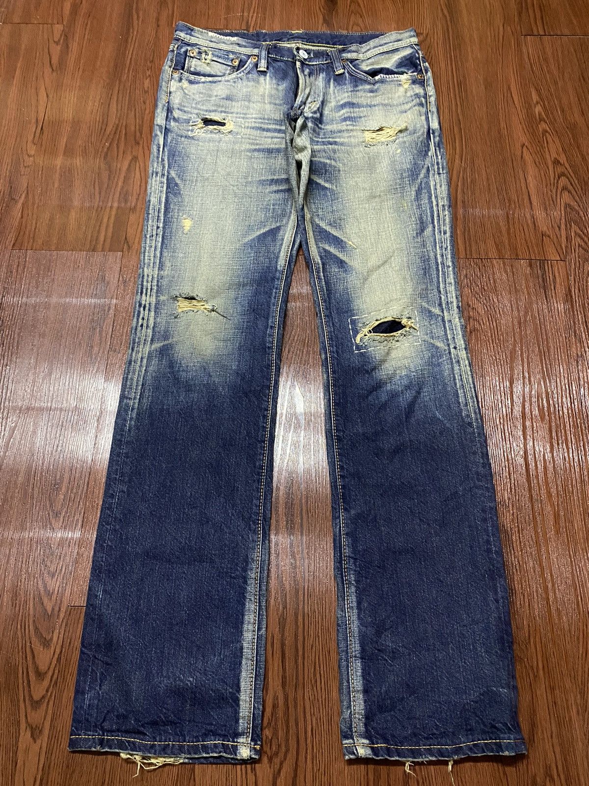 Japanese Brand Vintage Japanesed Brand Edwin MudWash Distressed Fit Jeans Size US 31 - 1 Thumbnail
