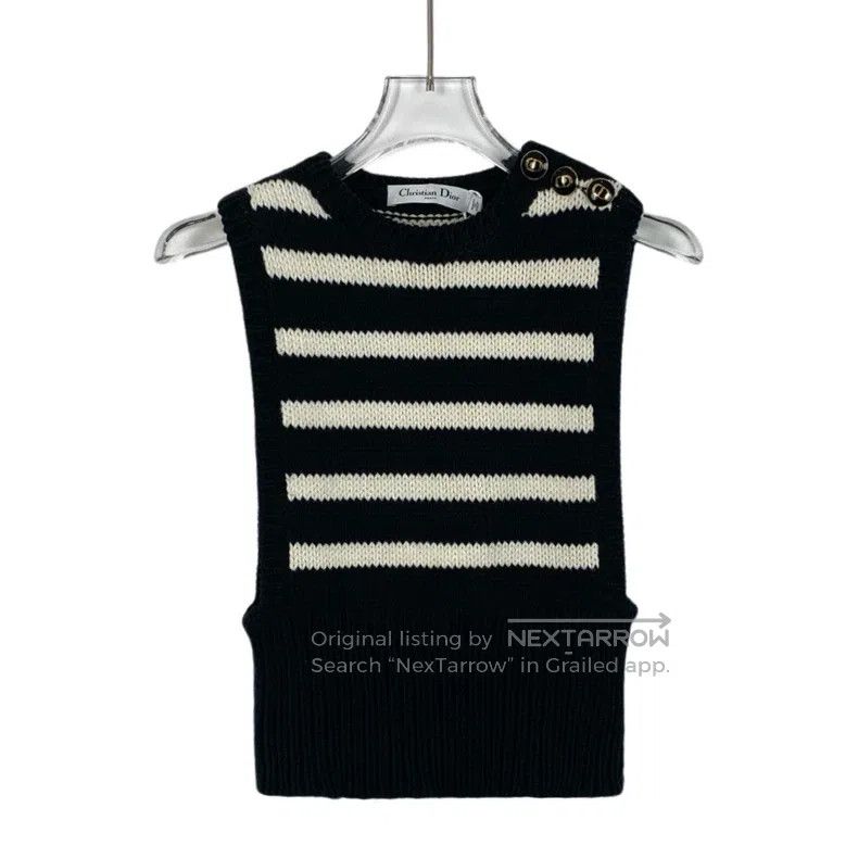 Dior Dior Black striped cotton sleeveless knitted vest Size XXS / US 00 / IT 34 - 1 Thumbnail