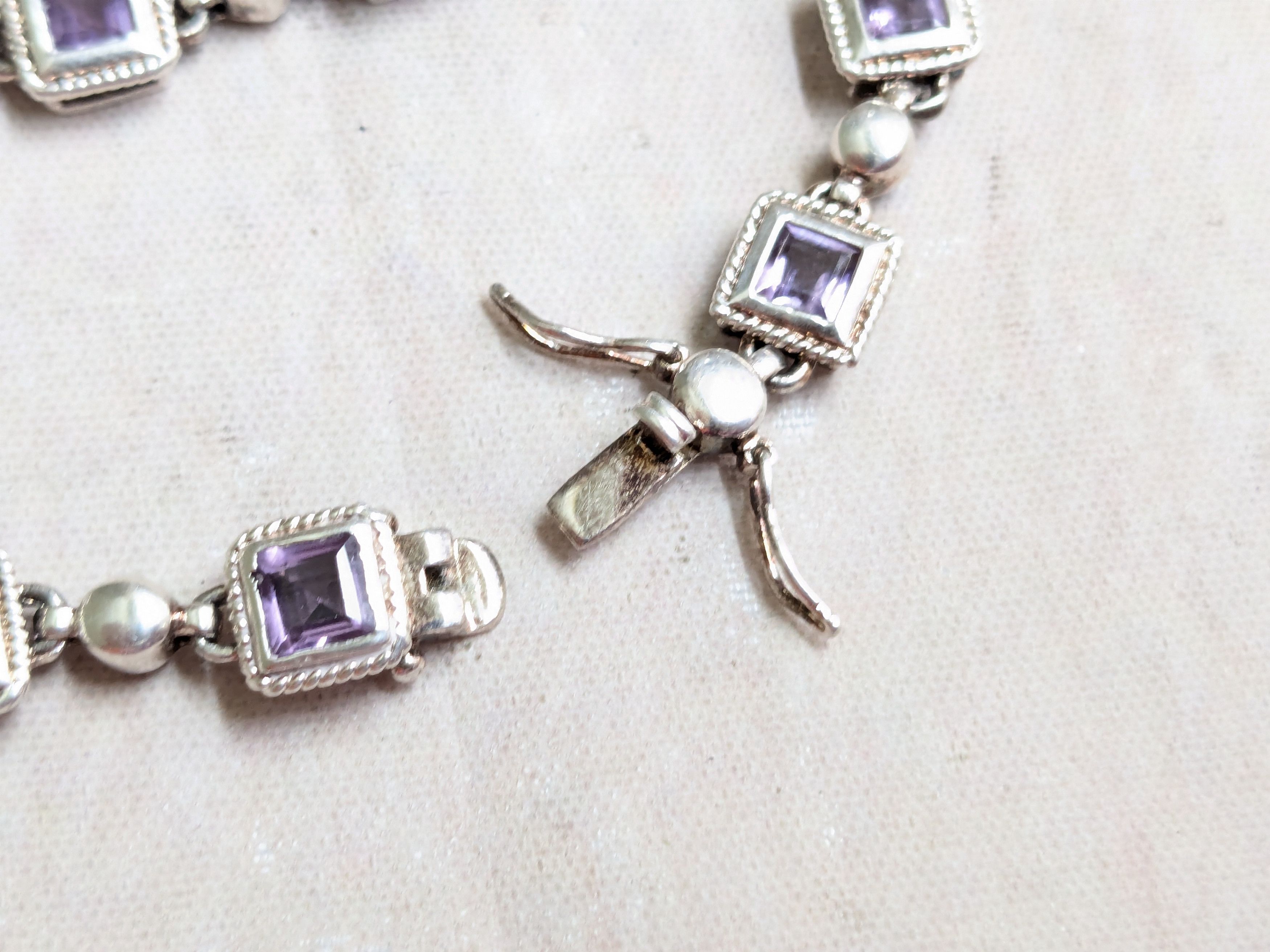 Sterling Silver Sterling Silver Tennis Bracelet Purple Amethyst Square 7.25 Size ONE SIZE - 17 Thumbnail