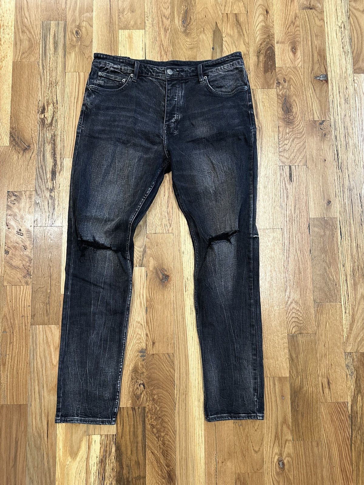 image of Ksubi Knee Rip Faded Black Denim Jeans Size 36, Men's