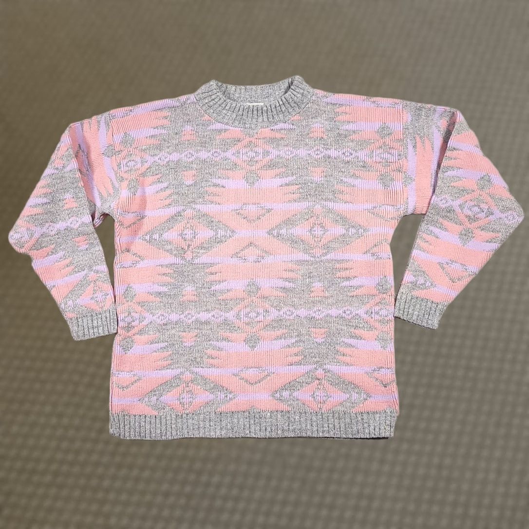 Pinko VINTAGE Alicia Sweater Pink Aztec Pullover Knit Long Sleeve Women's L 80s Retro Nerd Size L / US 10 / IT 46 - 1 Thumbnail