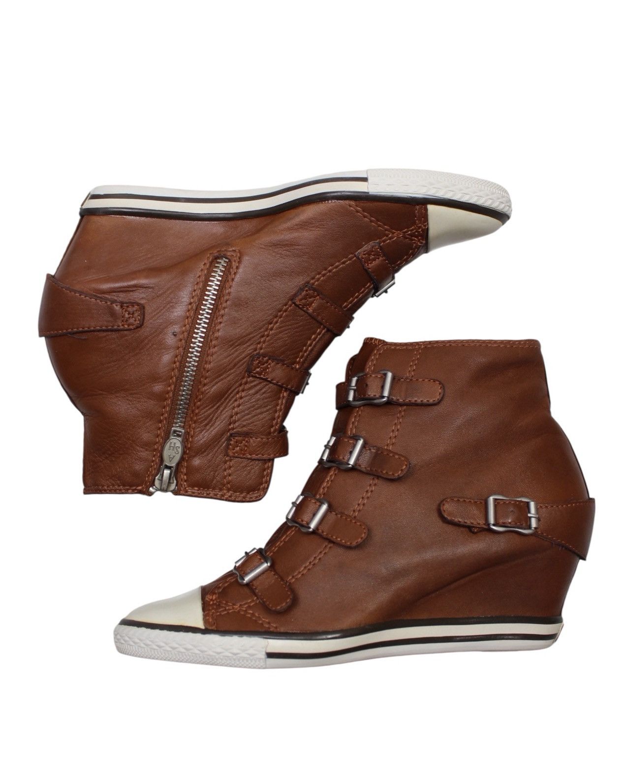 ASH 2000S ASH LIMITED BUCKLED LEATHER WEDGE SNEAKERS Size US 9 / IT 39 - 3 Thumbnail