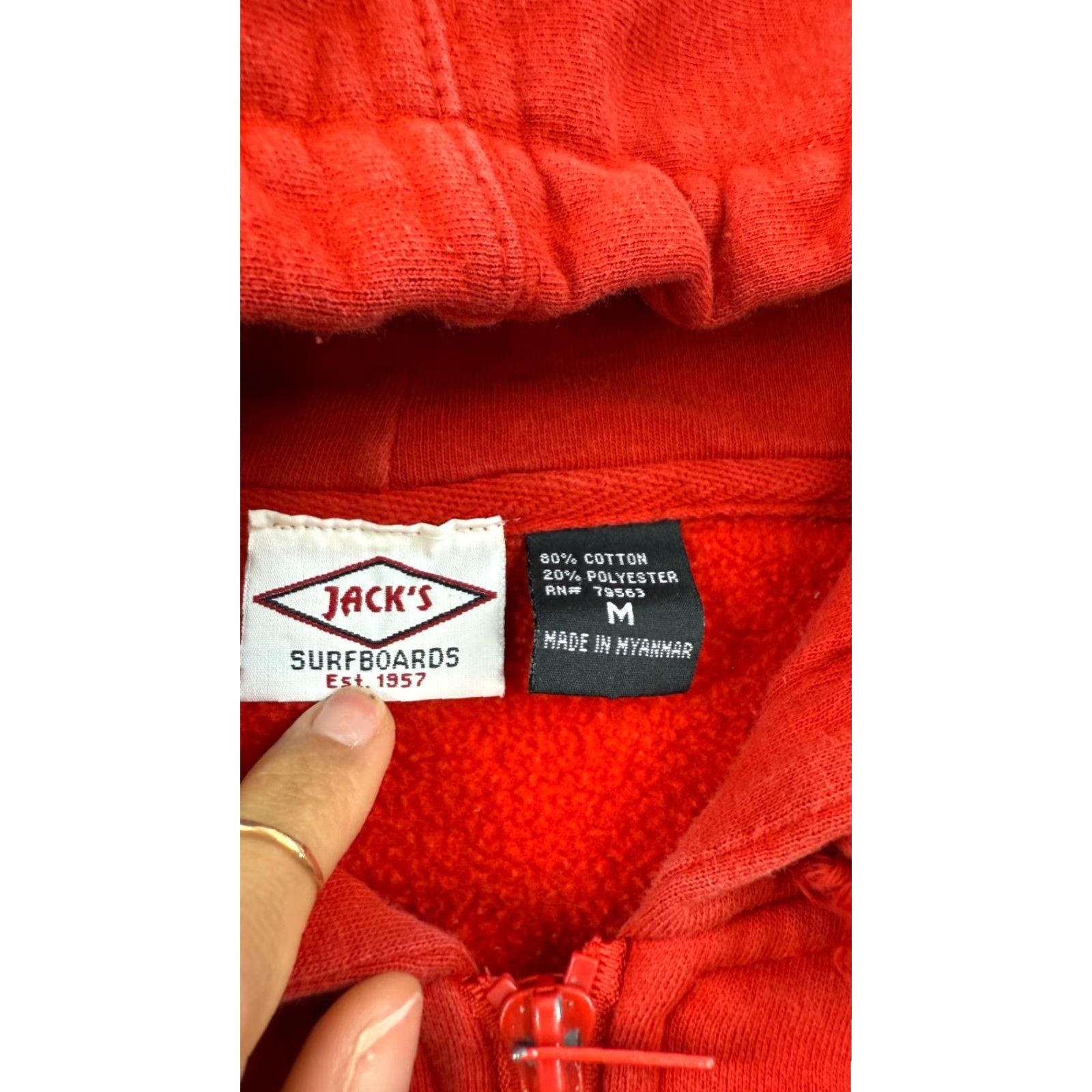 Logo 7 Jack's Surfboards Hoodie Mens Medium Red Fleece Logo Pullover Hooded Long Sleeve Breathable Pockets Outdoor Mens Size US M / EU 48-50 / 2 - 6 Thumbnail