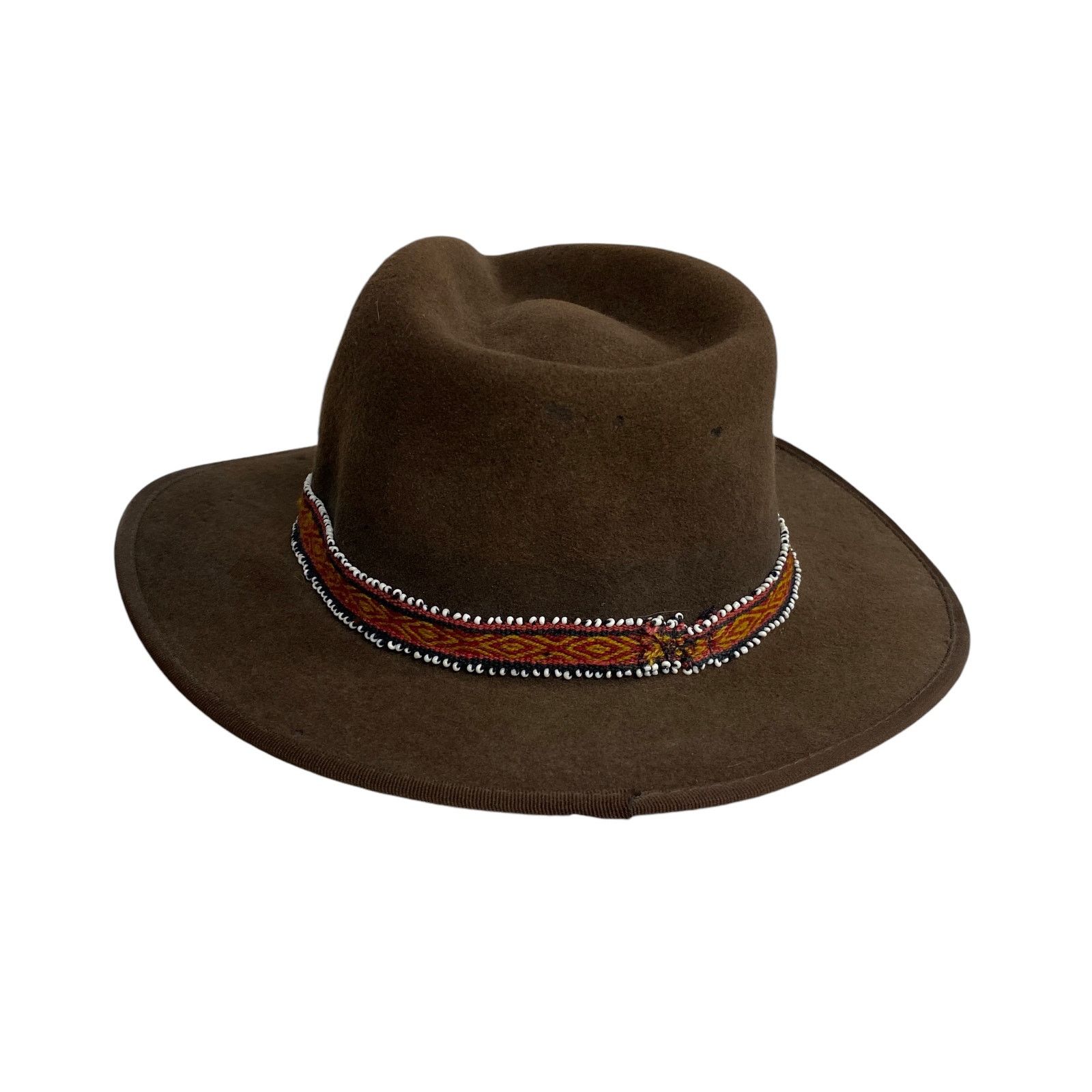 Vintage Indiana Jones Brown Wool Beaded Printed Band Fedora Hat Size ONE SIZE - 6 Thumbnail