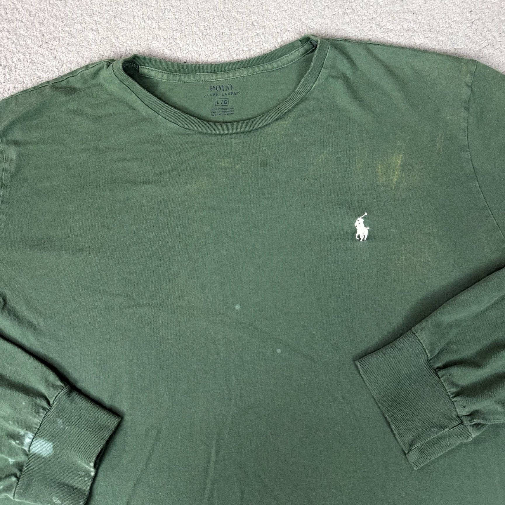 Polo Ralph Lauren Polo Ralph Lauren Shirt Mens Large Green Long Sleeve Pony Logo Distressed White Size US L / EU 52-54 / 3 - 2 Thumbnail