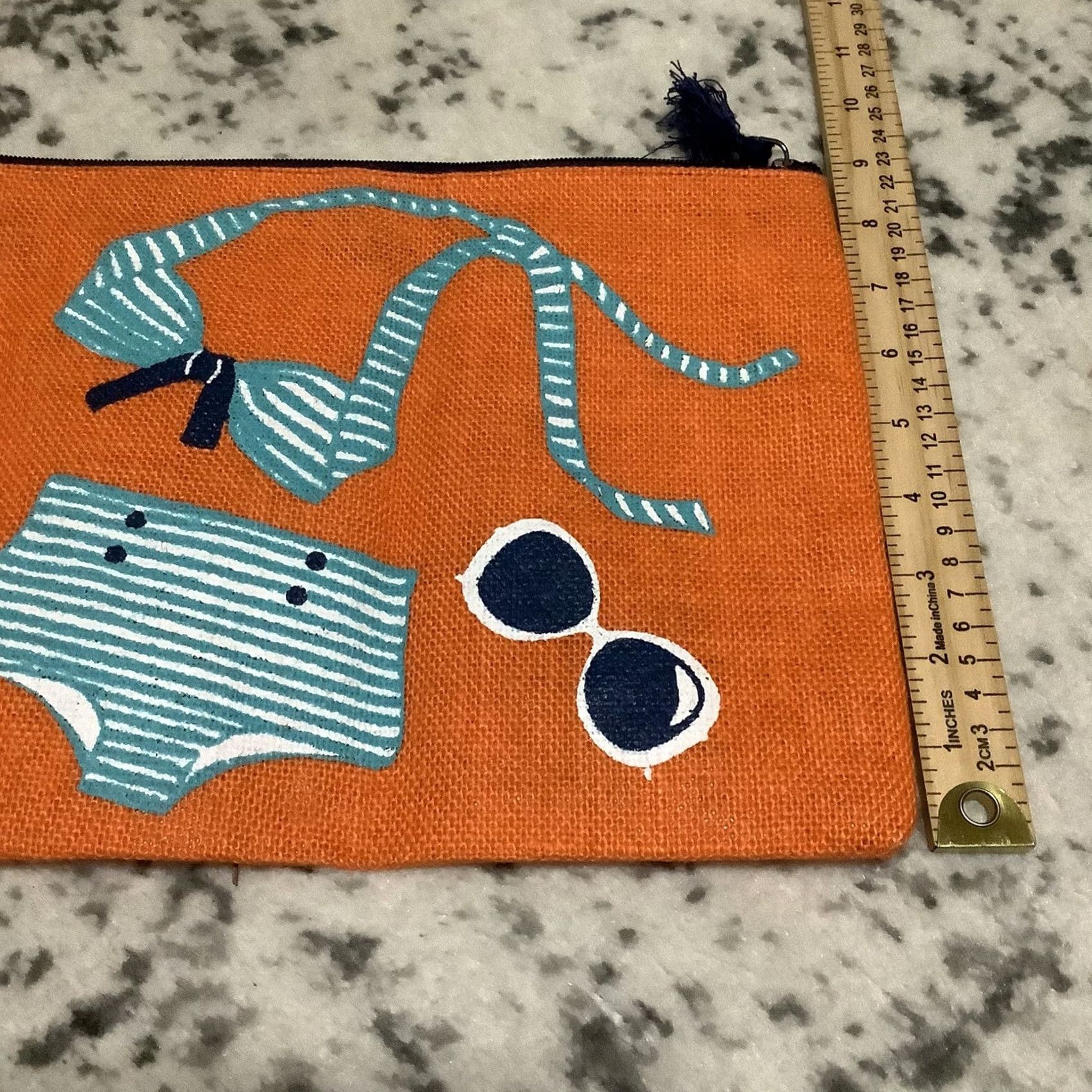 Vintage Mud Pie Jute Pouch Bag Large Cosmetic Travel Zip Up Orange Starfish Women Bag Size ONE SIZE - 6 Thumbnail