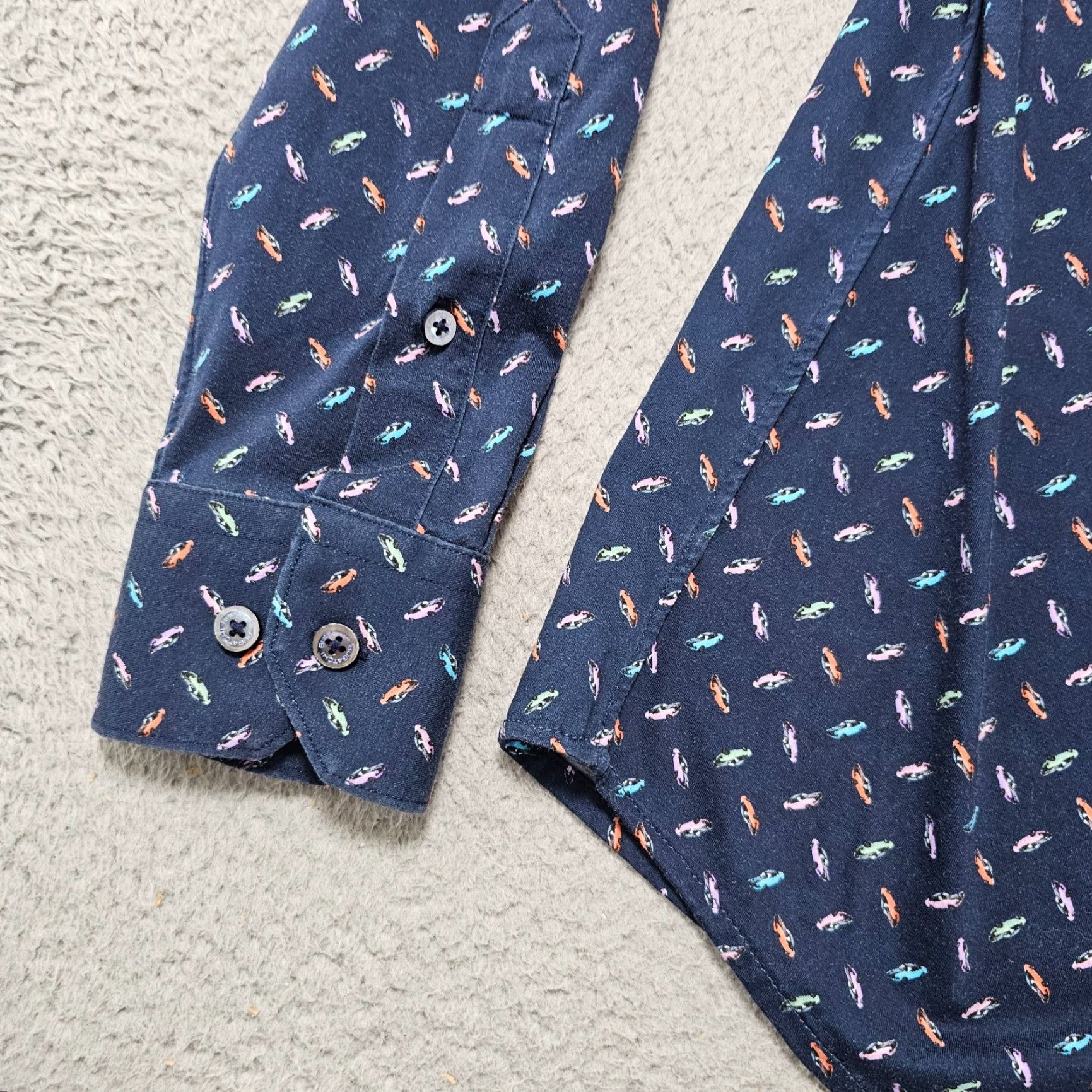 BUGATCHI VINTAGE Bugatchi Shirt Cars Print OoohCotton Mens Small Navy Blue Cotton Blend Regular Long Sleeve Button-Up Size US S / EU 44-46 / 1 - 5 Thumbnail