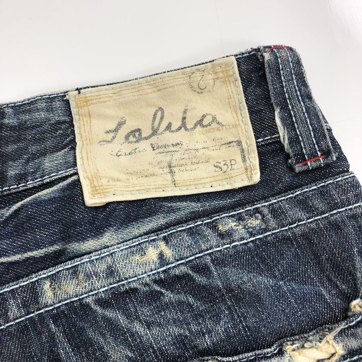 If Six Was Nine × Le Grande Bleu (L.G.B.) × Vintage Vintage Lolita Exotic Flared Jeans Distressed Faded Denim Size US 27 - 15 Thumbnail