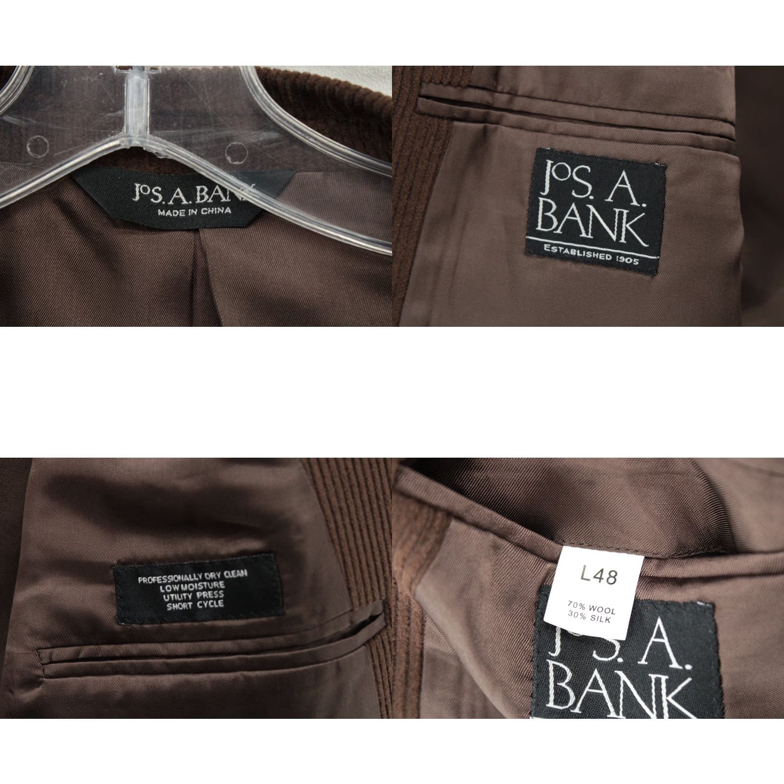 Jos. A. Bank Jos A Bank Blazer Mens 48L Corduroy Wool Silk Brown Preppy Sport Coat Blazer 90s Classic notches Single-Breasted Two-Button Missed Hole Back Arm Size 48R - 8 Thumbnail