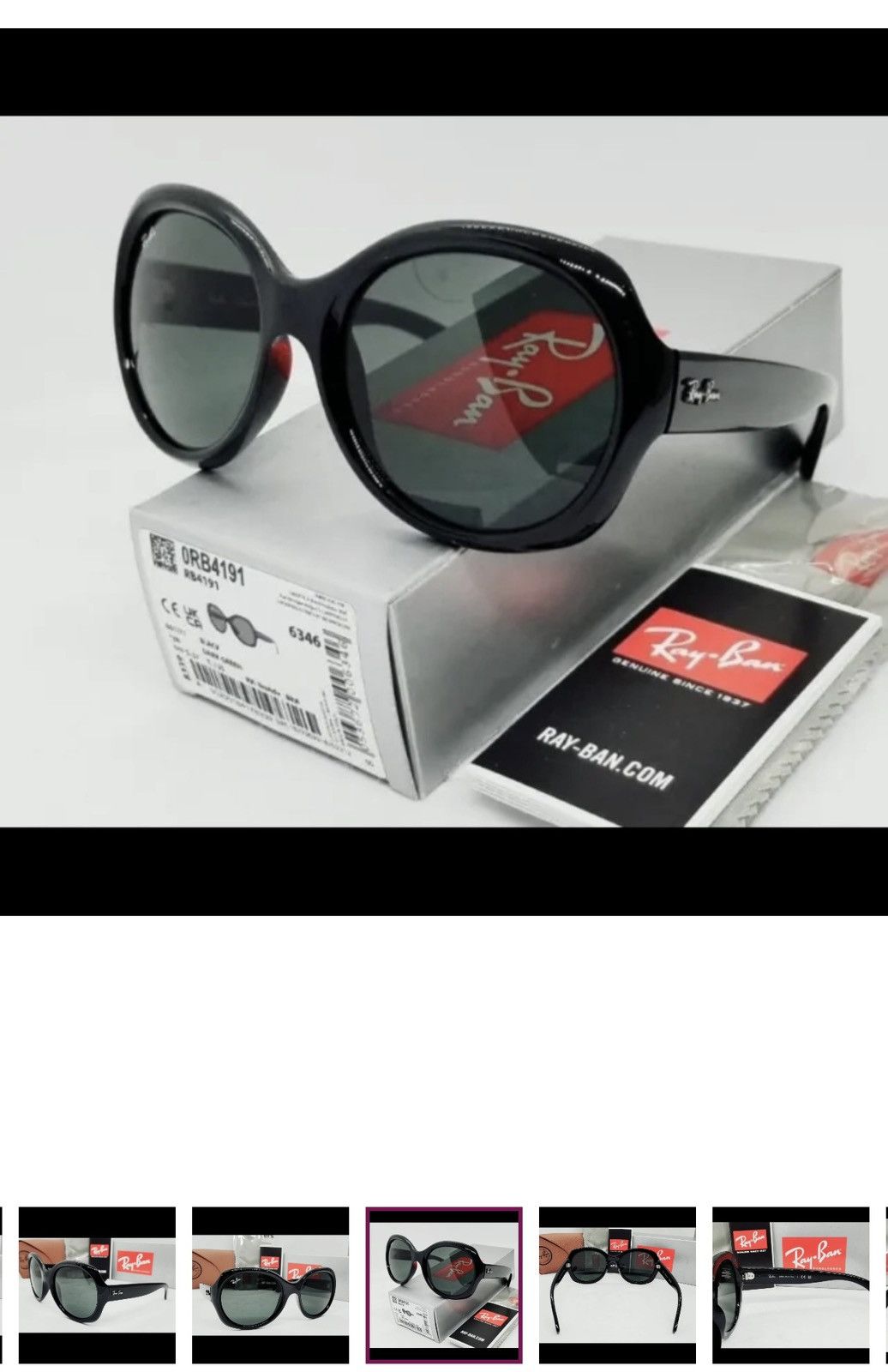 RayBan RAY BAN black/green RB4191 601/71 57 19 135 3N round SUNGLAS Size ONE SIZE - 2 Thumbnail