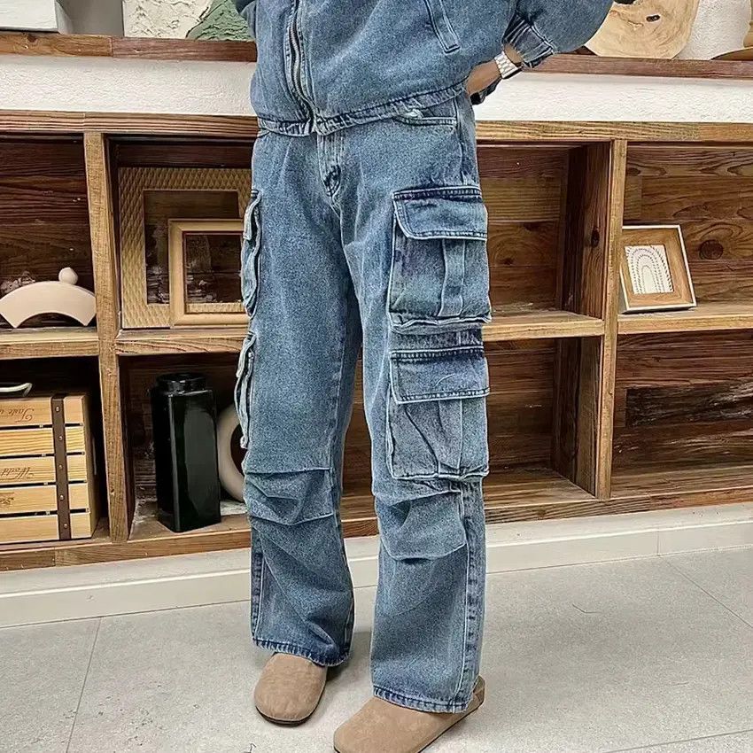 Designer × Japanese Brand Washed blue denim distressed utility cargo pants Size US 34 / EU 50 - 4 Thumbnail