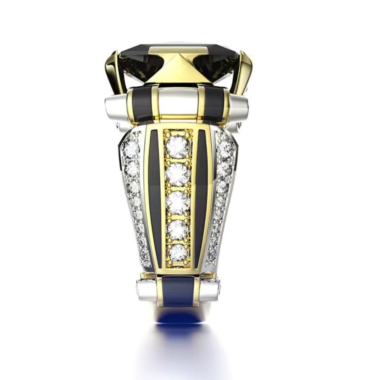 Jewelry Men’s fashionable faceted black stone gold band ring NWT 9 Size ONE SIZE - 8 Thumbnail