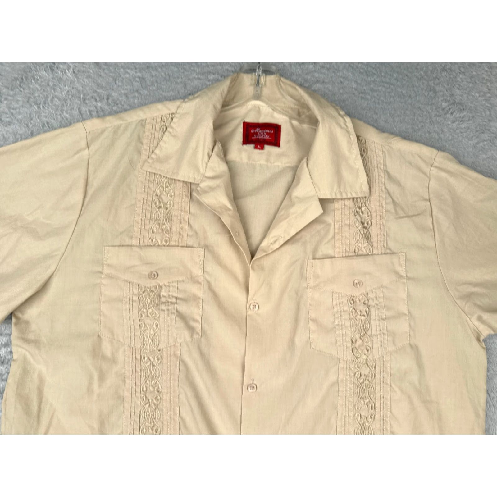 Vintage Maximos Shirt Adult XL Beige Polyester Blend 4 Pocket Vintage Embroidered Pockets Button-Up Collared Short Sleeve Mens Regular Size US XL / EU 56 / 4 - 4 Thumbnail