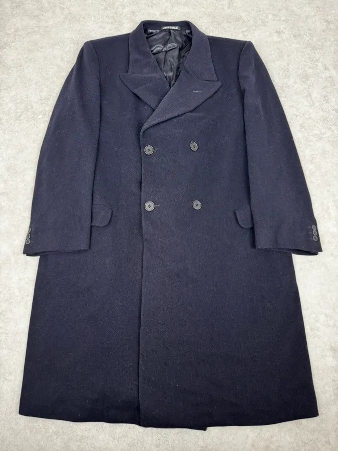 Armani Collezioni 1990s Giorgio Armani Le Collezioni Navy Wool Officier Trench Coat Size US L / EU 52-54 / 3 - 1 Thumbnail